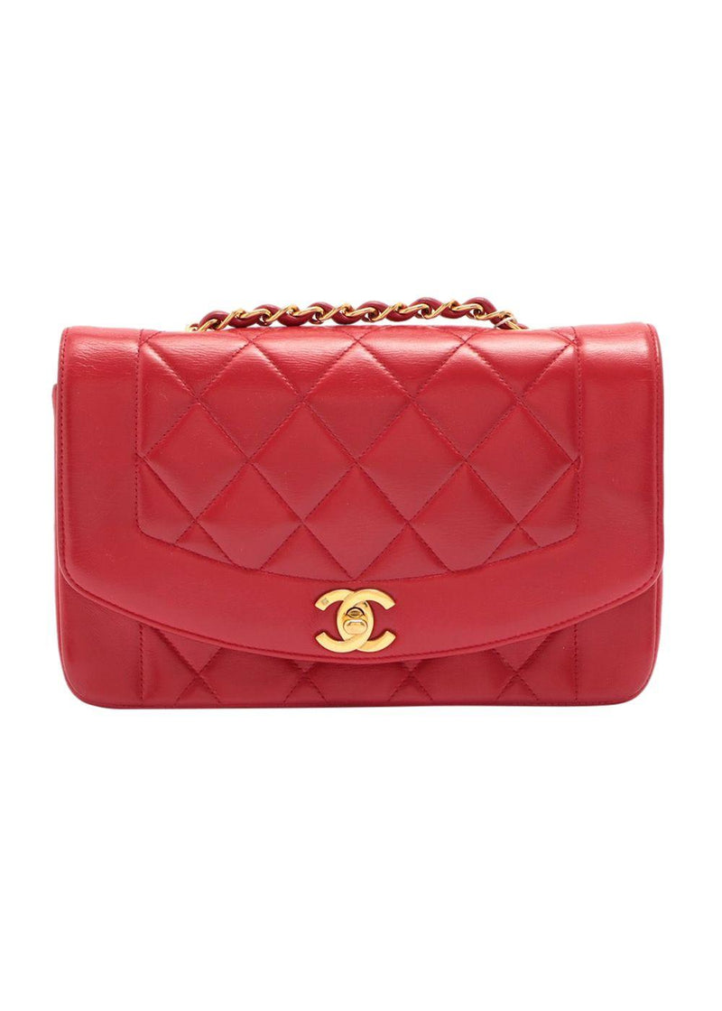 Red Lambskin Quilted Diana Flap Bag