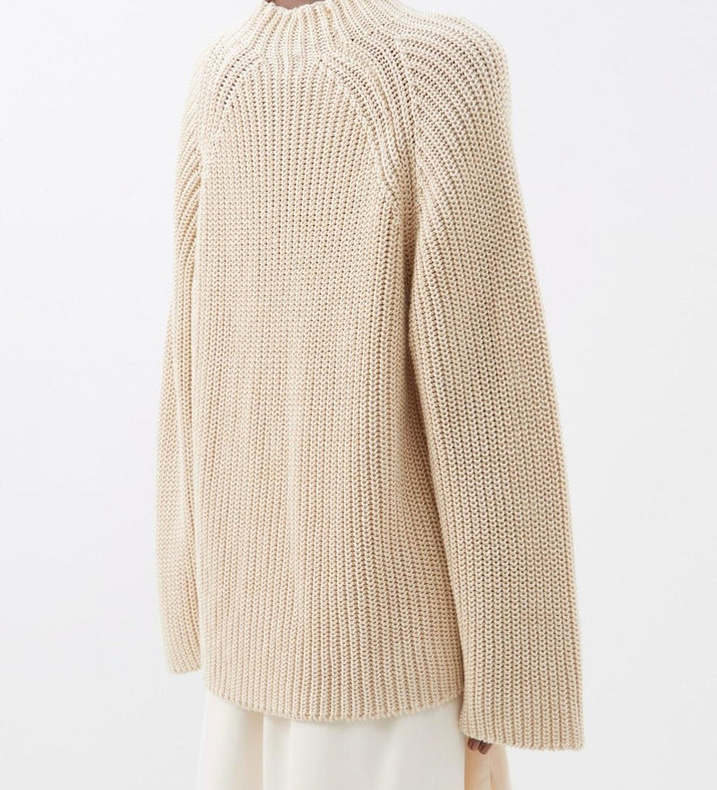 Toteme Cream Ribbed Fluted Sleeve Jumper