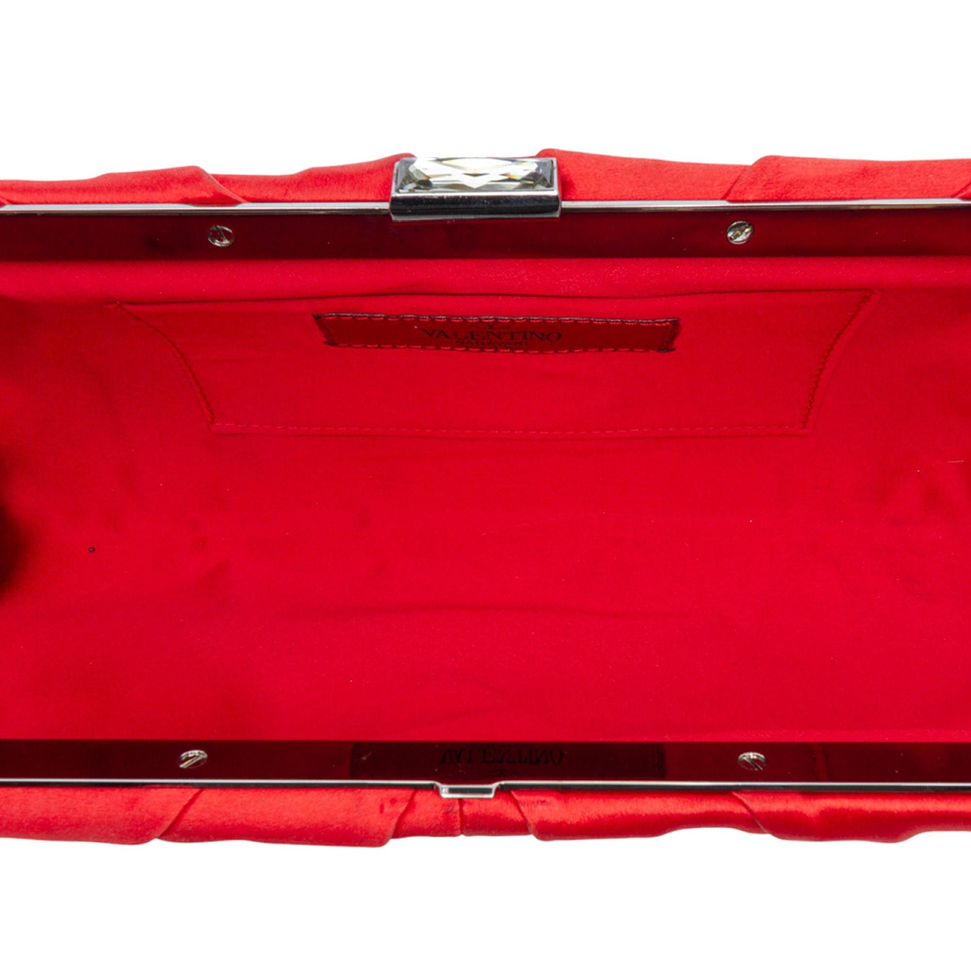 Valentino Red Satin Pleated Chain Evening Clutch