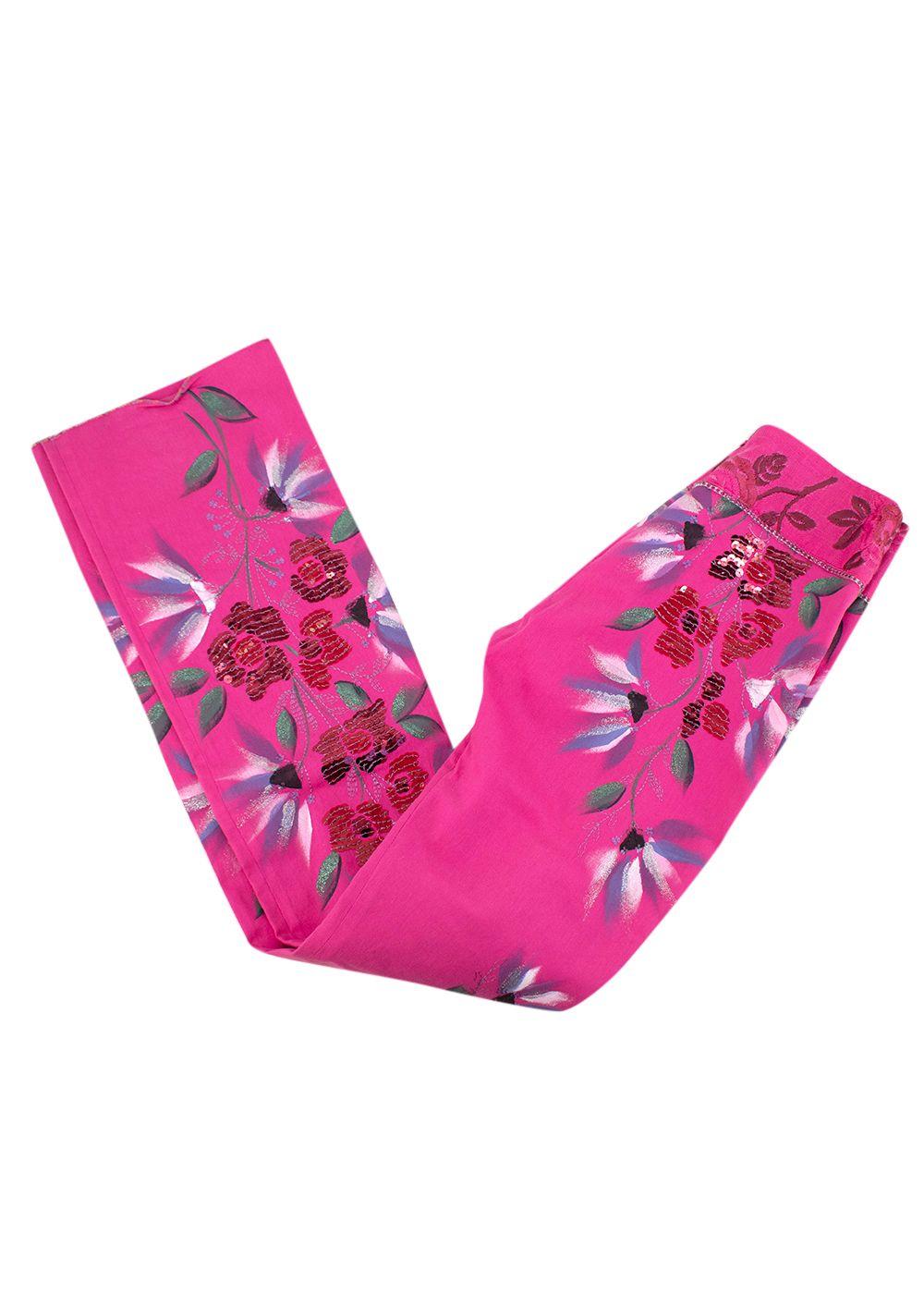 vintage pink cotton hand painted floral trousers