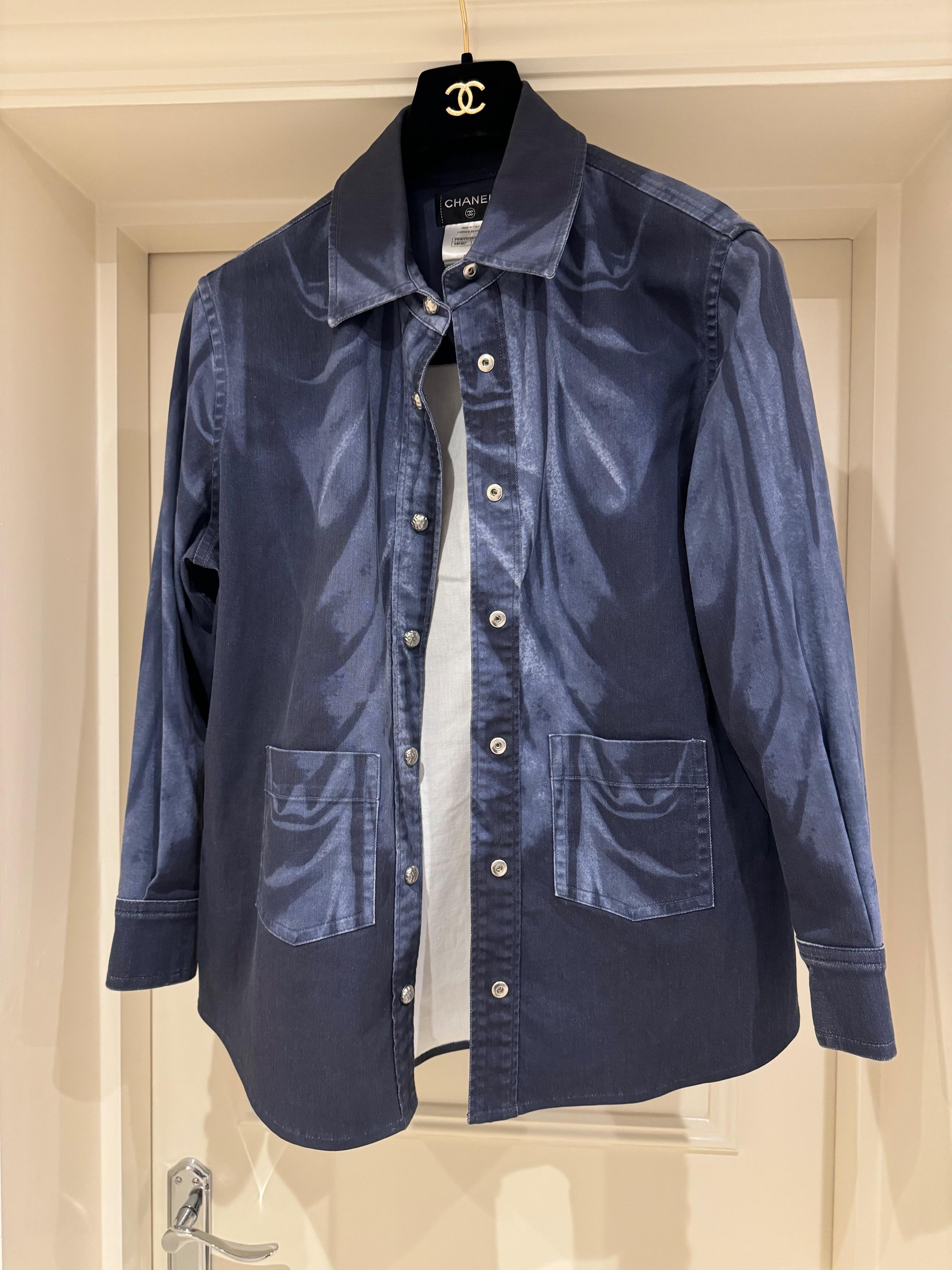 Chanel Blue Denim Shirt with CC Embossed Buttons