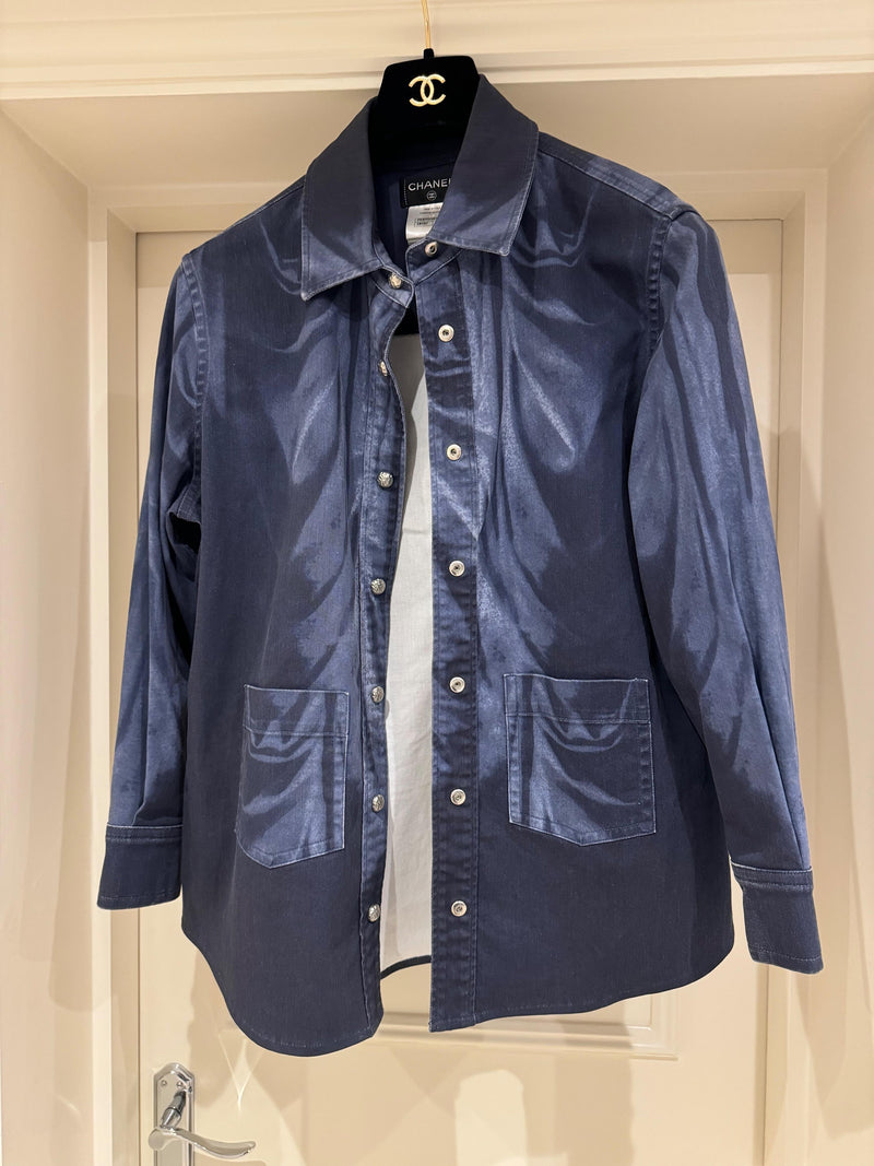 Chanel Blue Denim Shirt with CC Embossed Buttons