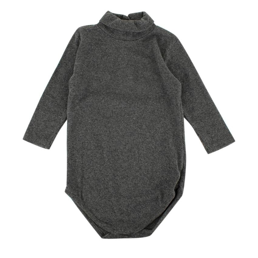 Bonpoint Grey Cotton Roll Neck Babygrow