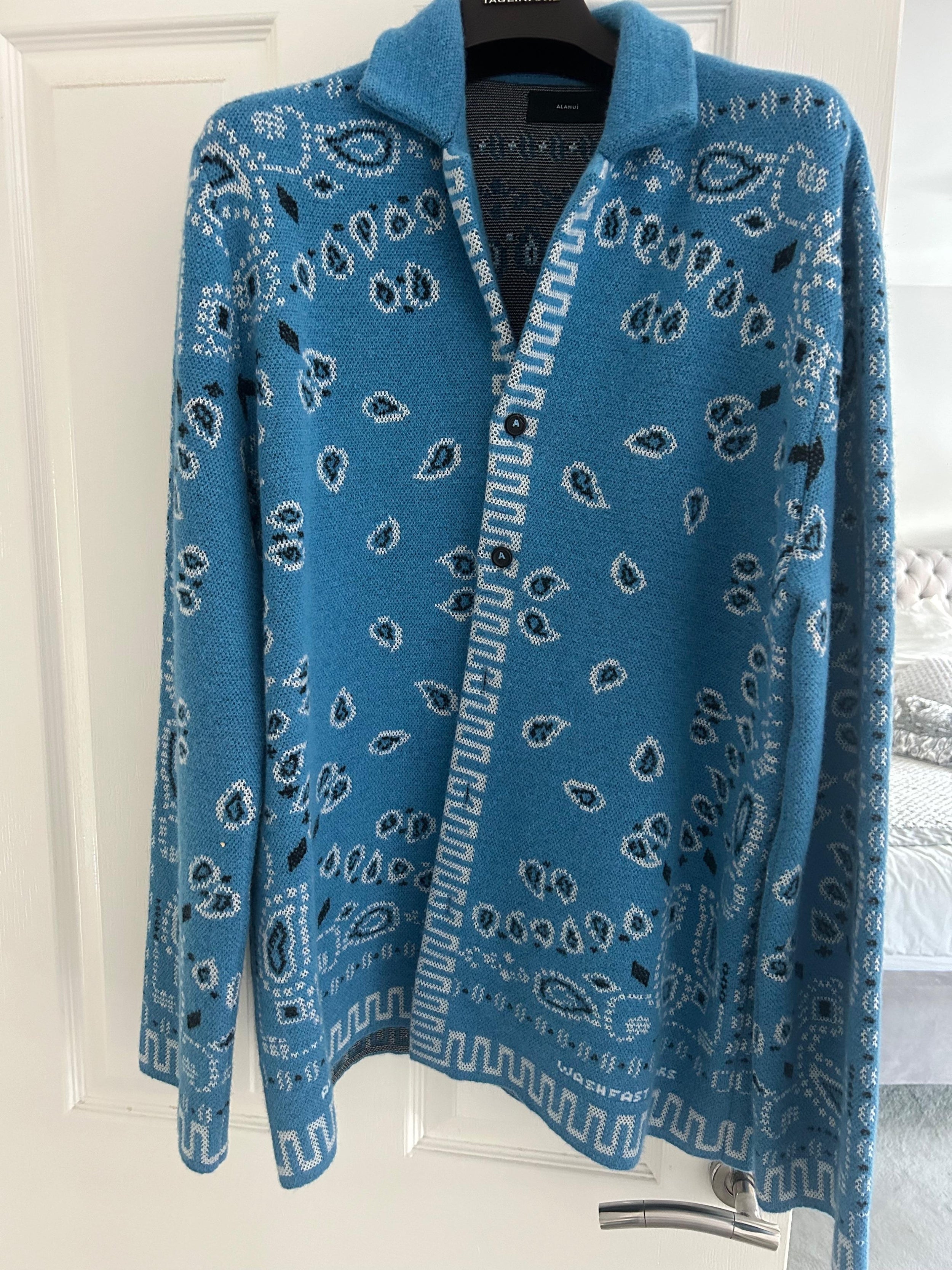 Alanui Blue Bandana Print Wool Cardigan