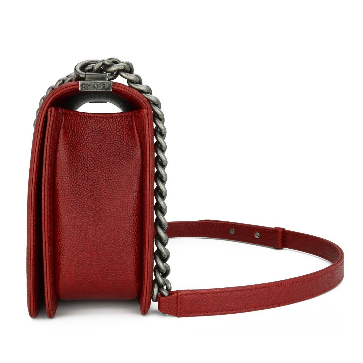Chanel Red Caviar Leather Medium Boy Bag