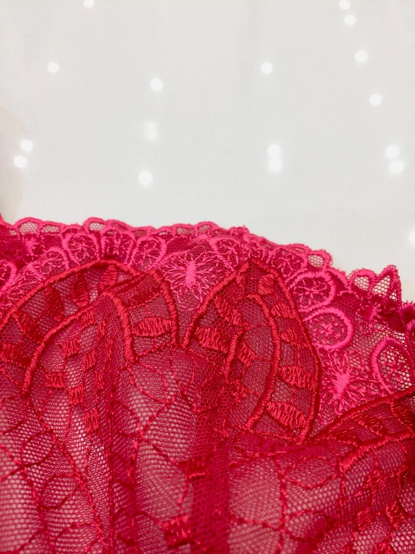 Aubade Paris Embroidered Rose Red & Fuchsia Pink Bra & Brief Set