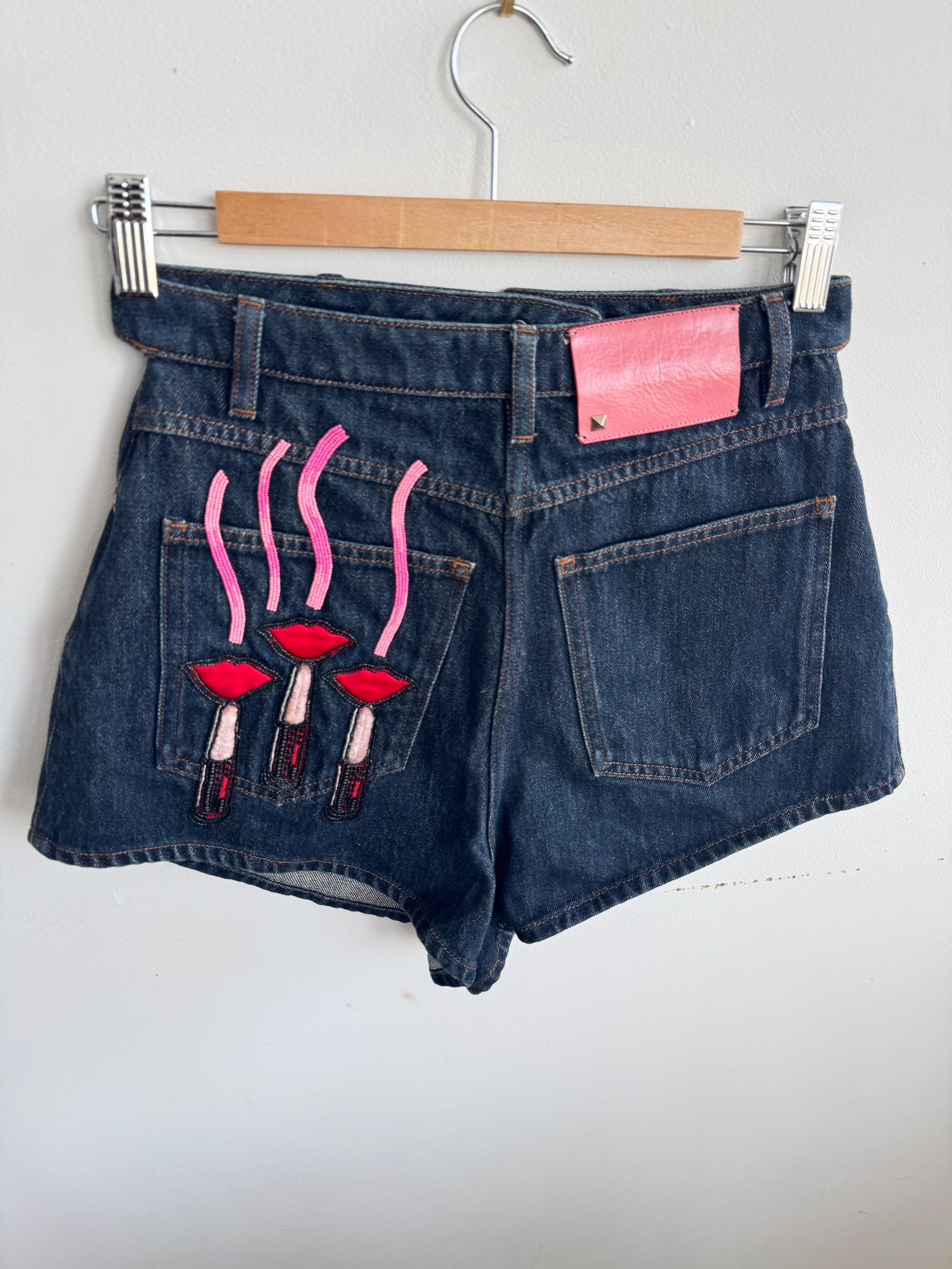 Valentino Cut Out Denim Shorts