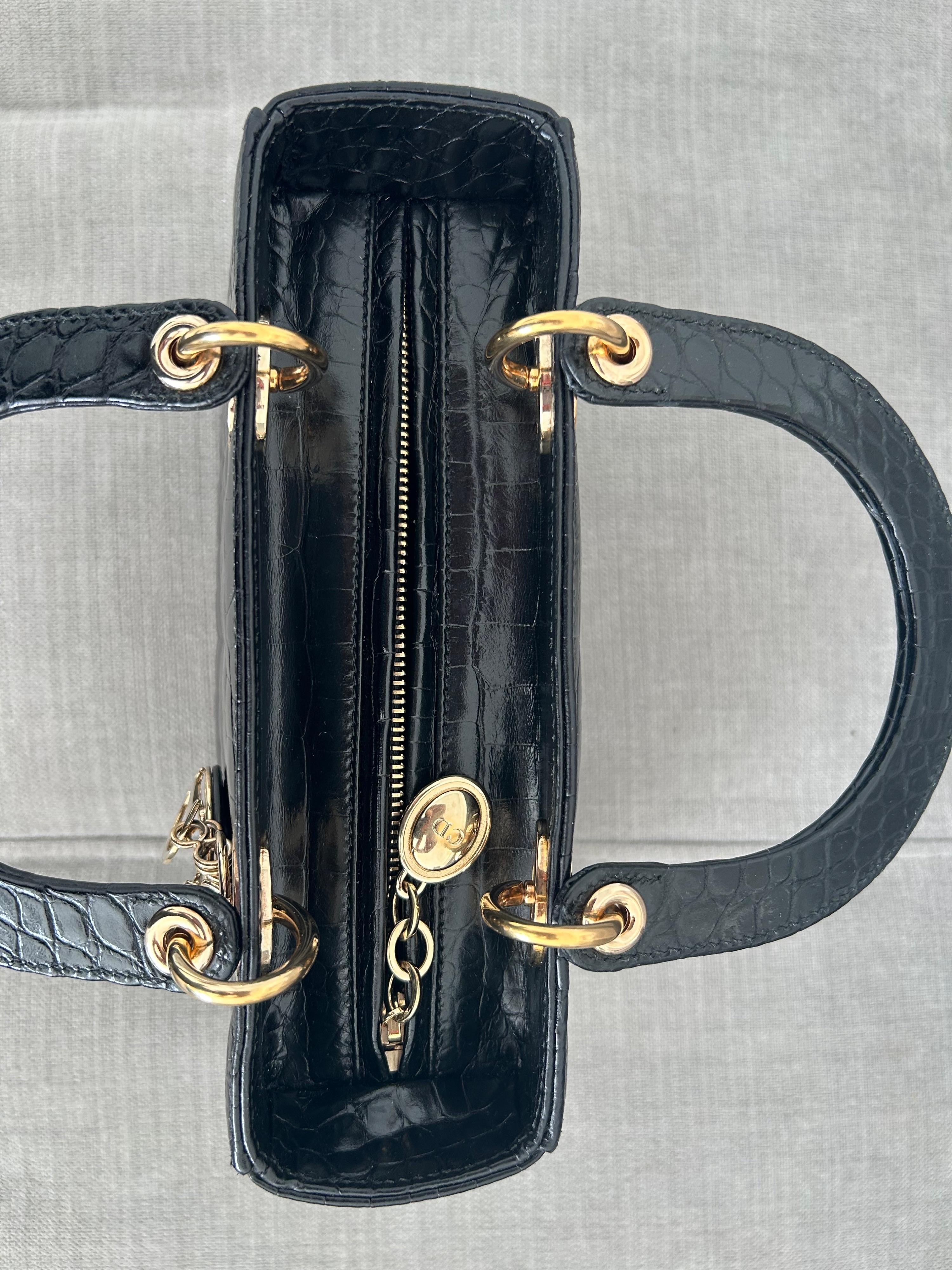Dior Medium Lady Dior Black Alligator Bag