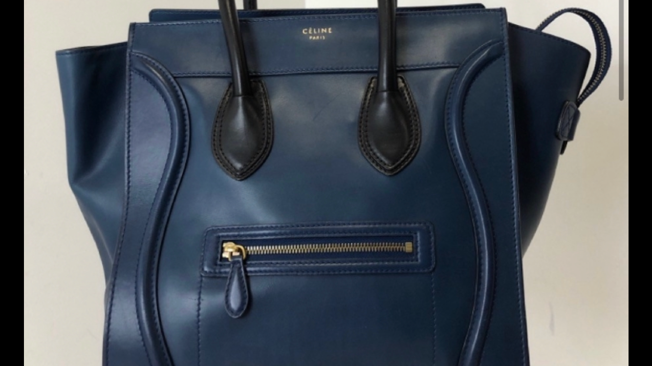 Blue Leather Mini Luggage Tote