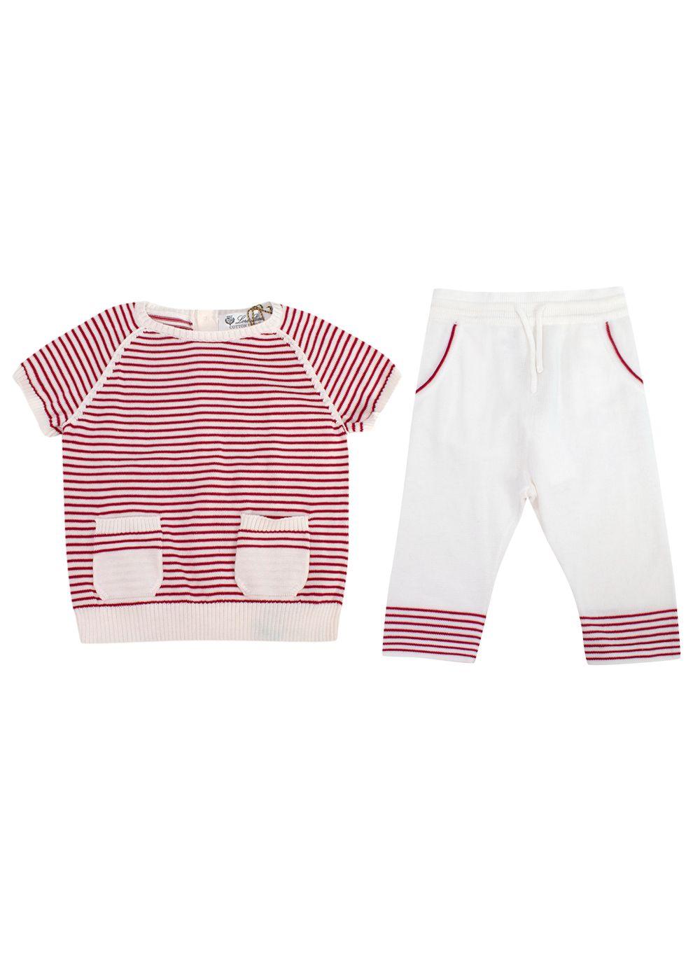 Loro Piana 3-6m Red and White Striped Knit Baby Top and Pants Set