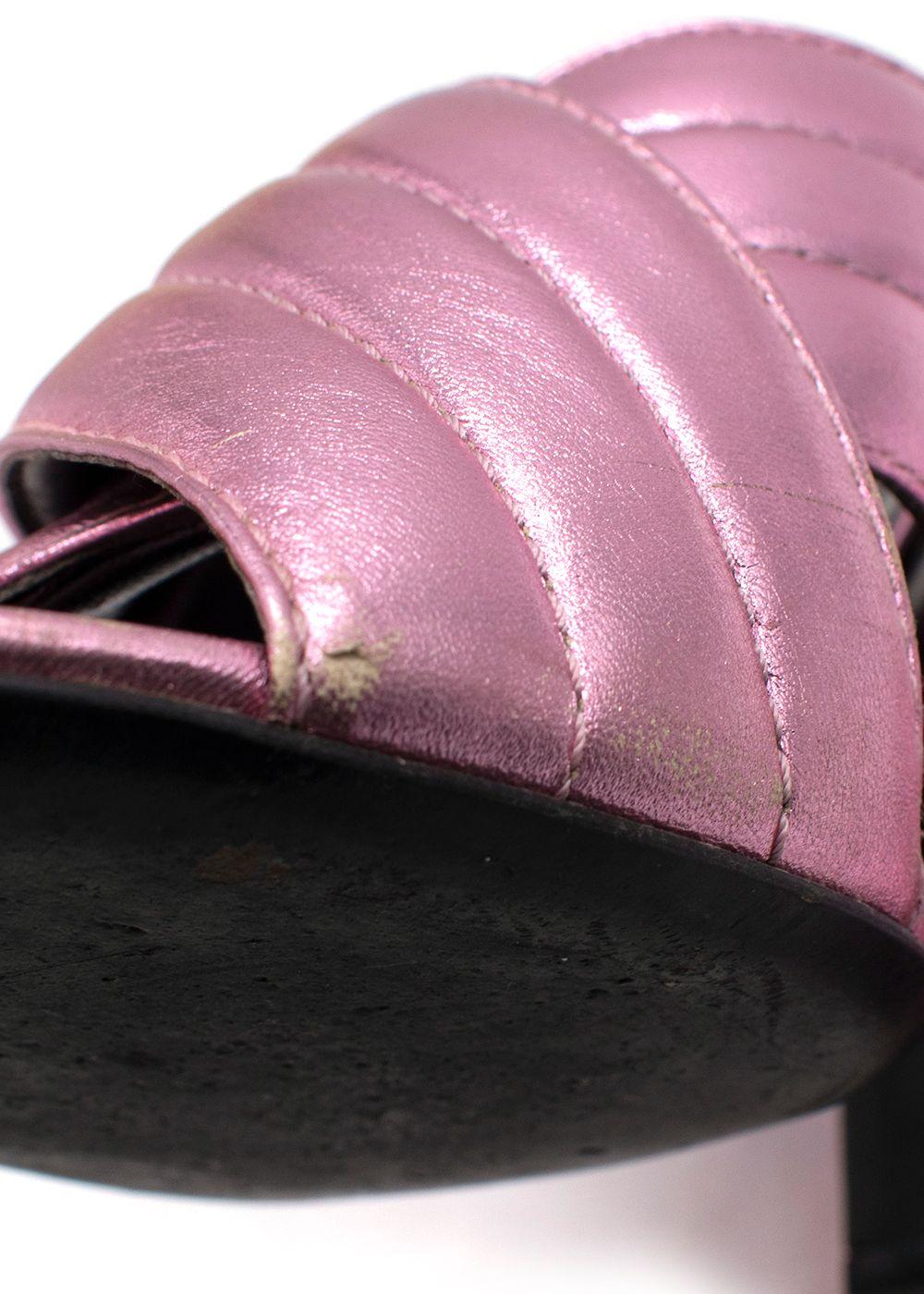 Gucci Pink Metallic Leather Sylvie Mules