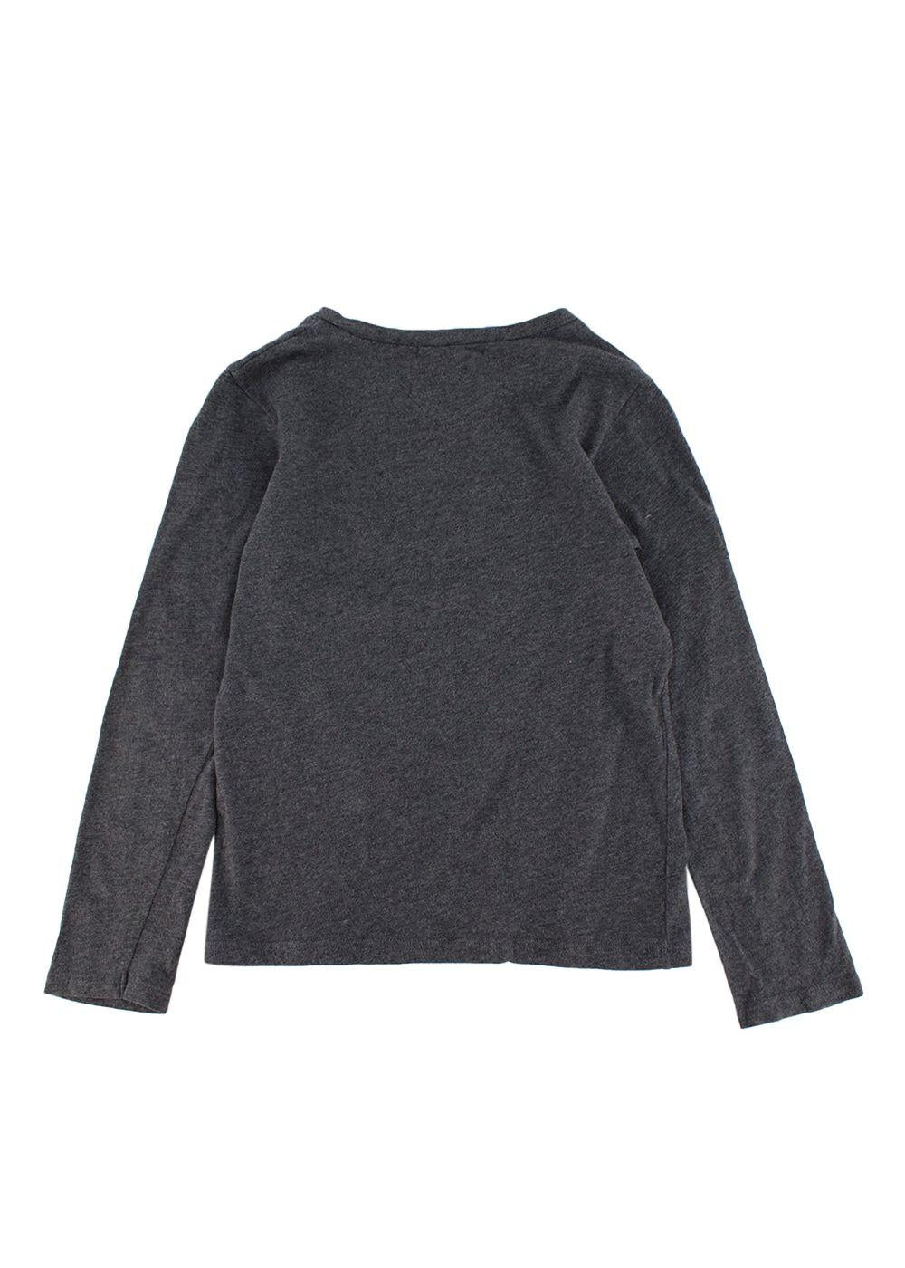 Grey Graphic Printed Long Sleeved Cotton T-Shirt