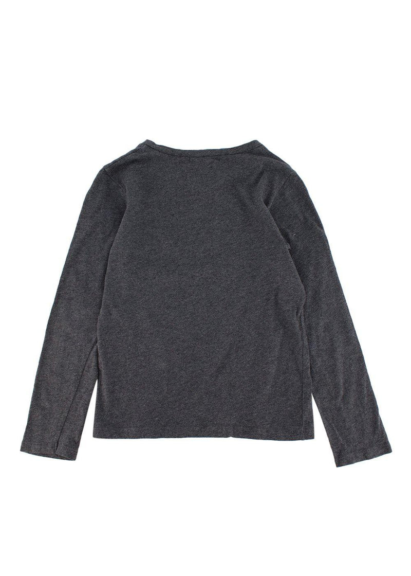 Grey Graphic Printed Long Sleeved Cotton T-Shirt