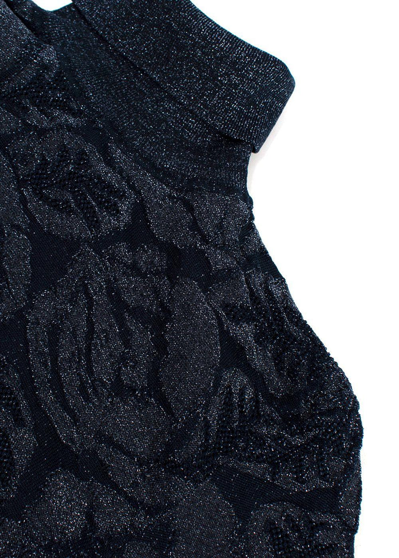 Chloe Navy Metallic Jacquard Knit Turtleneck Sweater