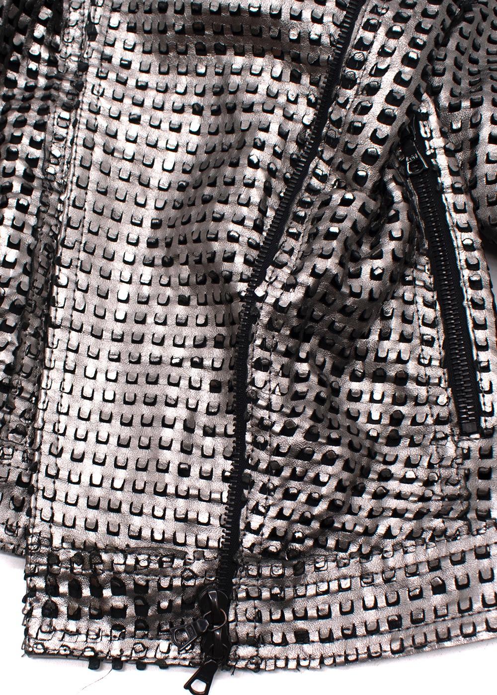 Drome Silver Perforated Biker Jacket
