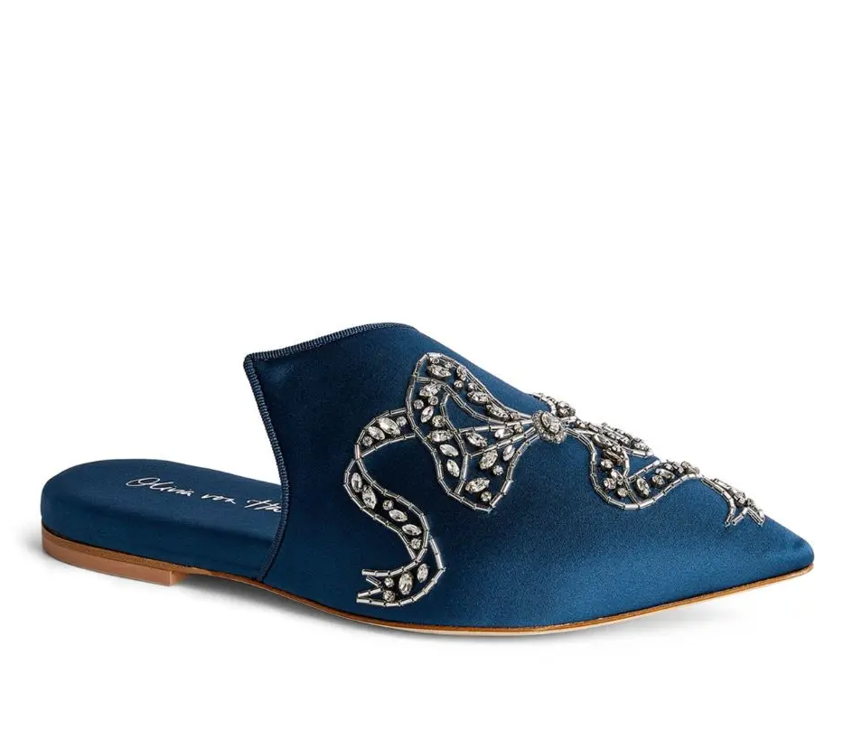 Olivia Von Halle  Satin Embellished Contessa Slippers
