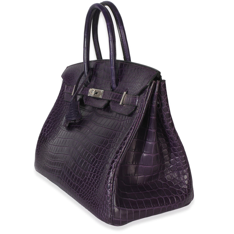 Hermès  Matte Niloticus Amethyst Crocodile Birkin 35 PHW
