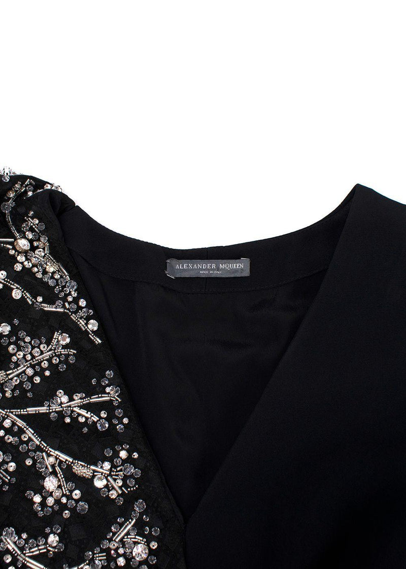 Alexander McQueen Crystal Embellished Black Draped Sleeve Gown