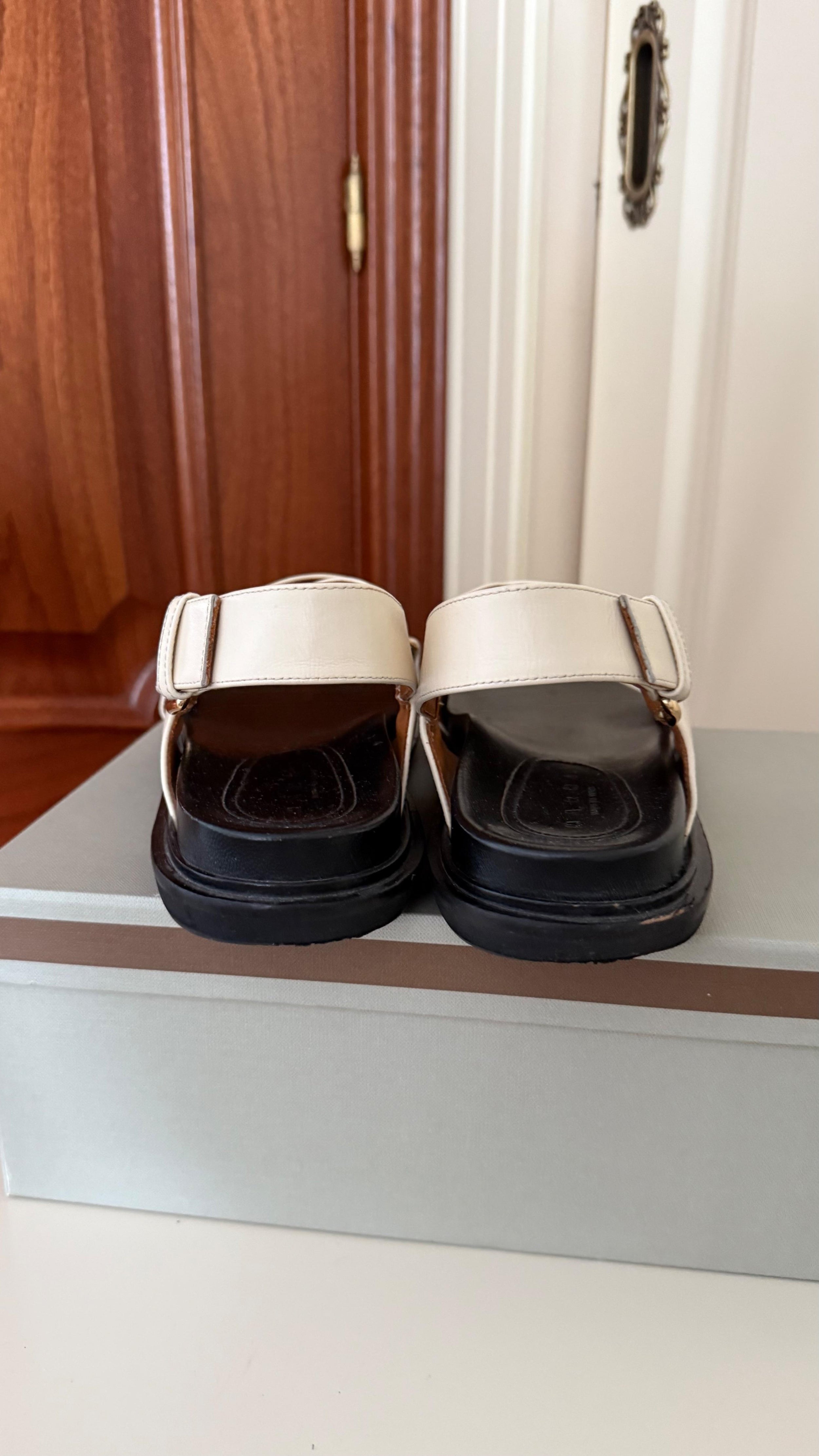 Marni Ivory Leather Flat Sandals