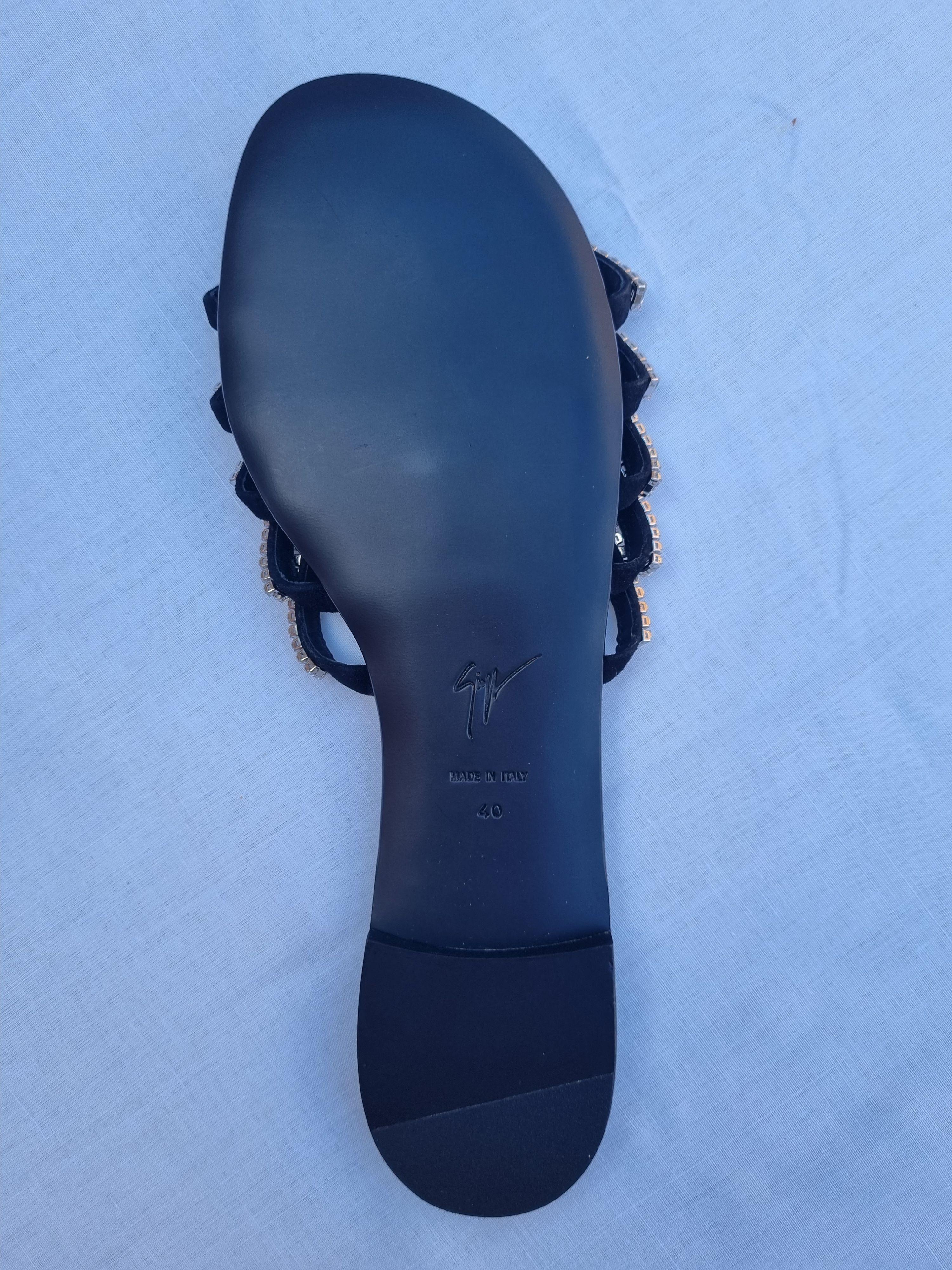 Black Crystal Embellished Flat Sandals