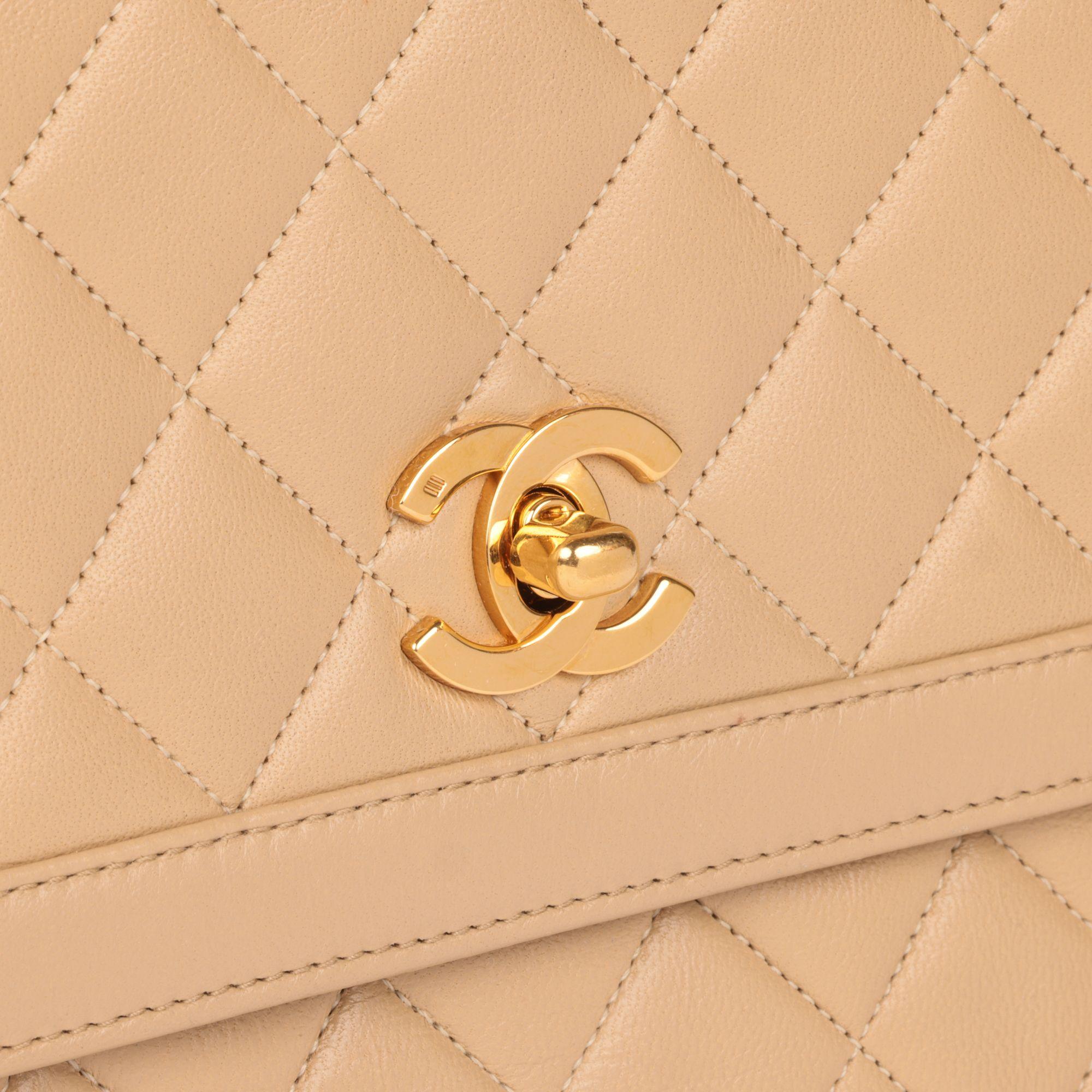 Beige Vintage Quilted Leather Flap Bag & Waller