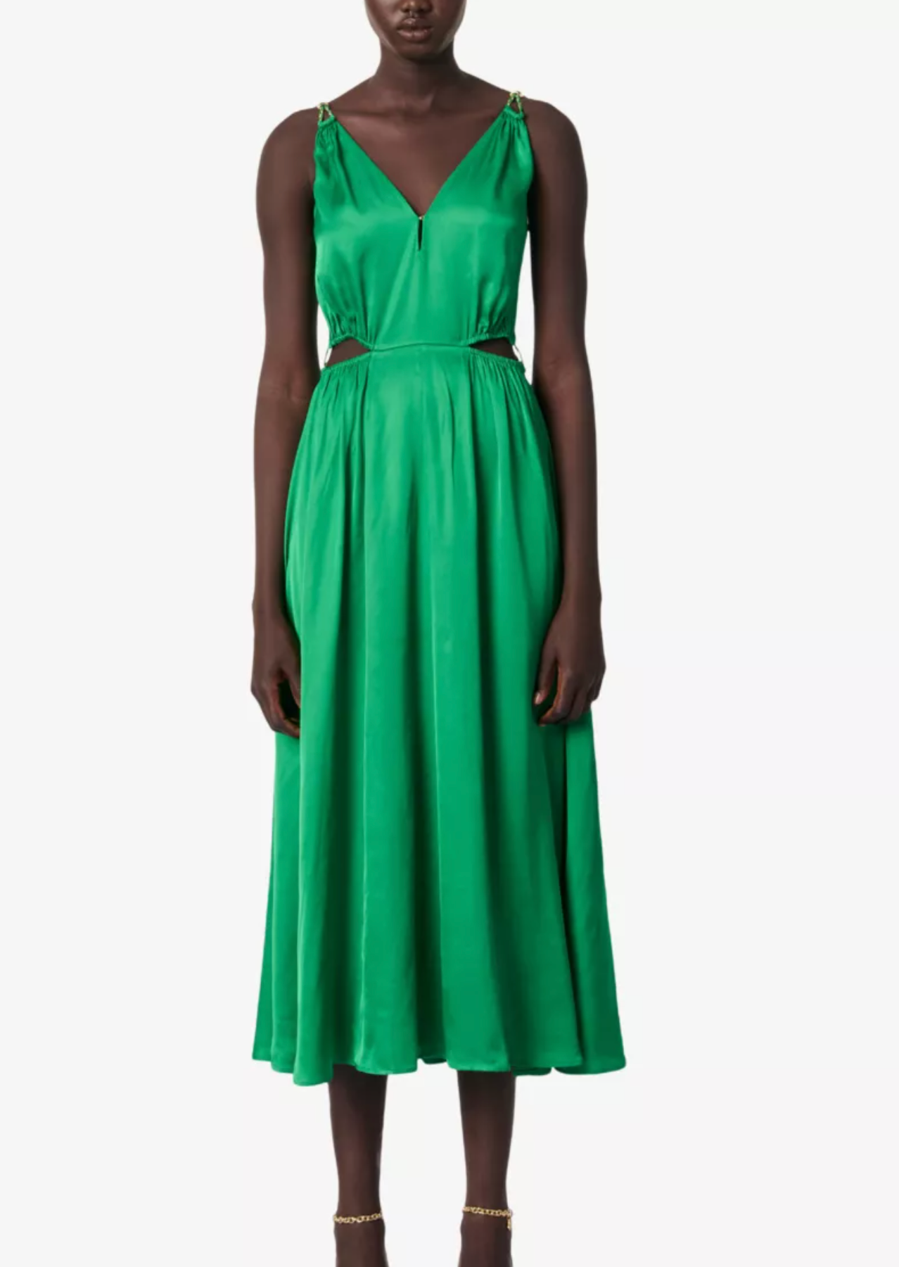 Maje V-Neck Cut-Out Woven Midi Dress