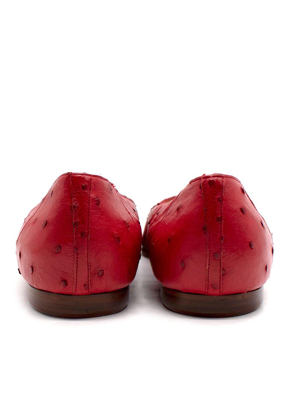 Manolo Blahnik Red Ostrich Ballet Flats