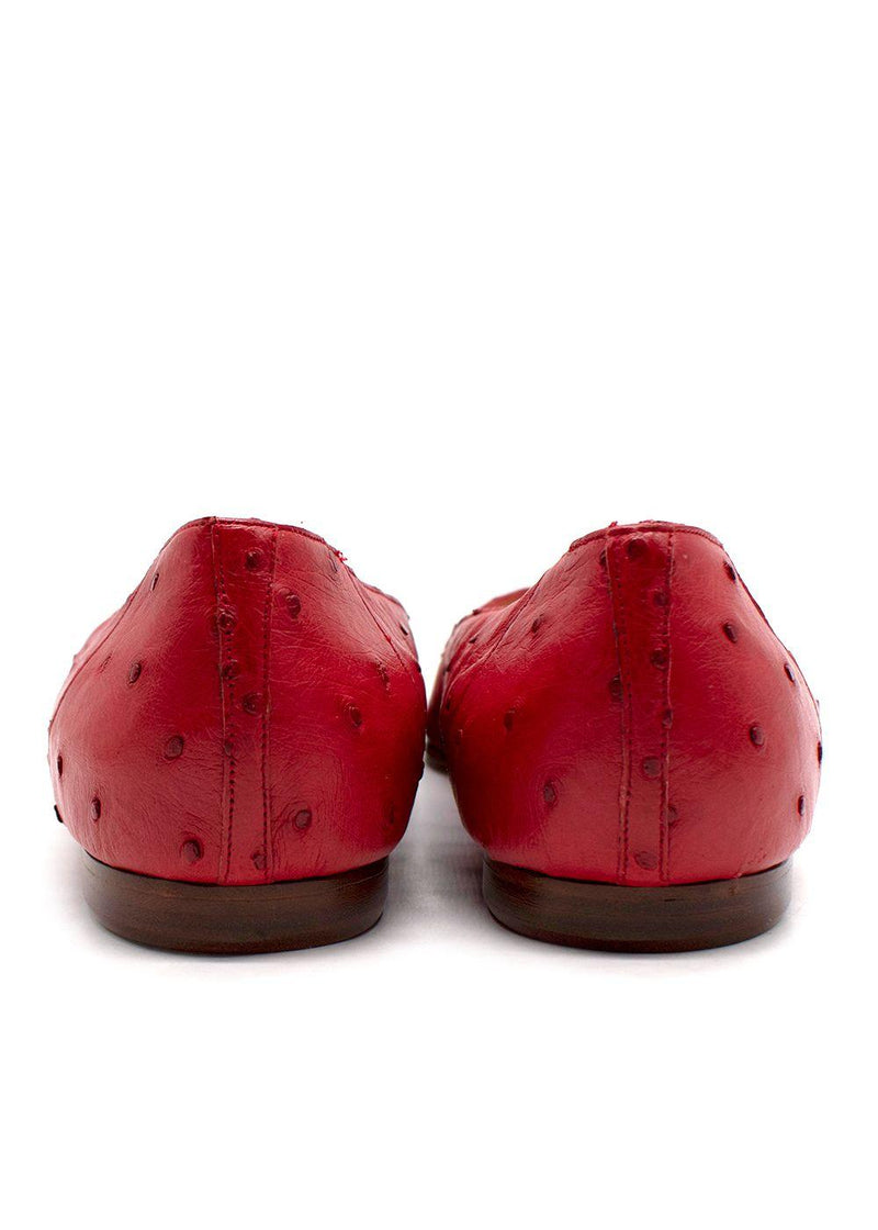 Manolo Blahnik Red Ostrich Ballet Flats