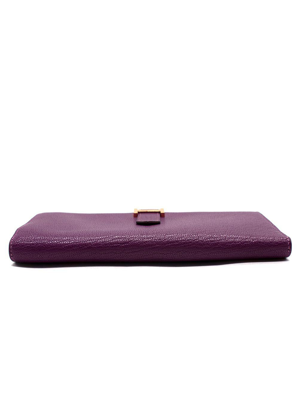Hermes Purple Bearn Wallet with Gold Hardware