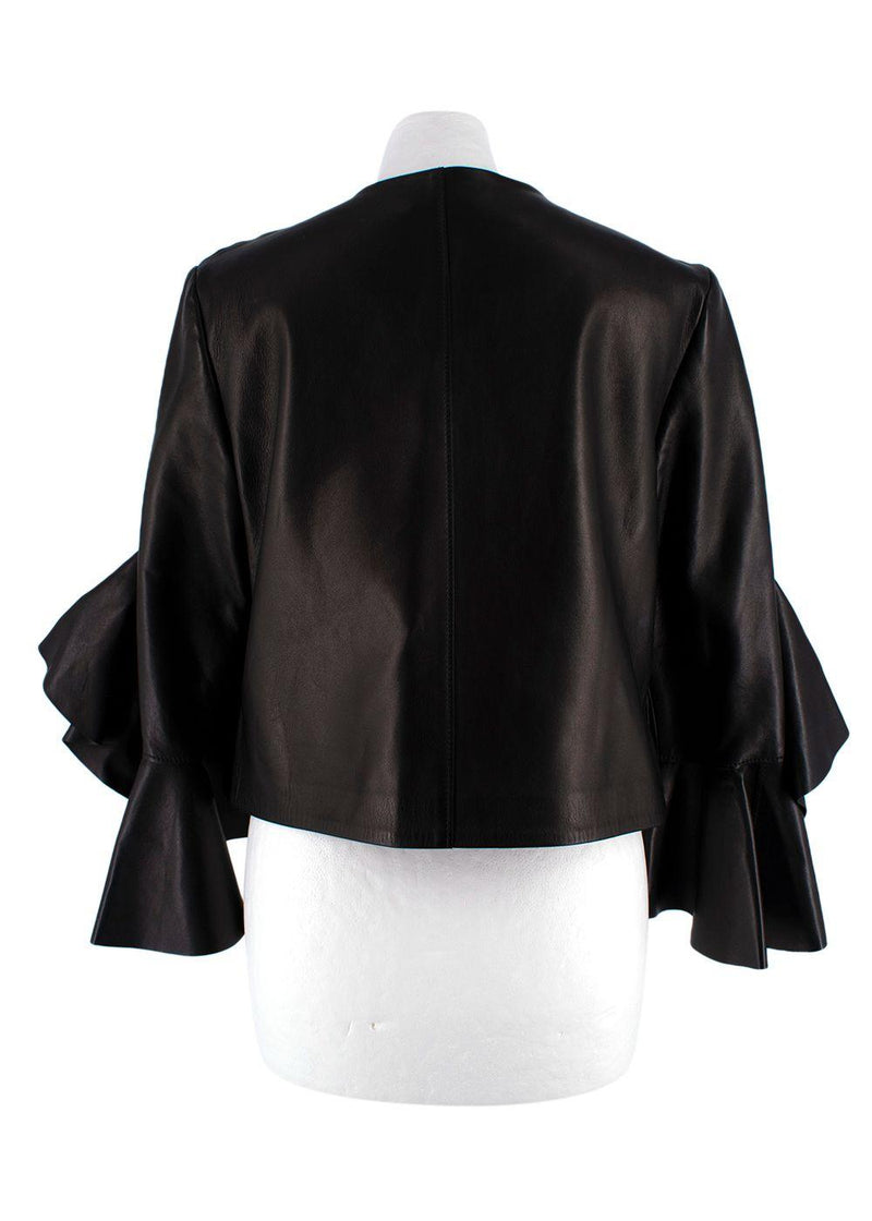 Alexander McQueen Black Leather Ruffled Sleeve Jacket
