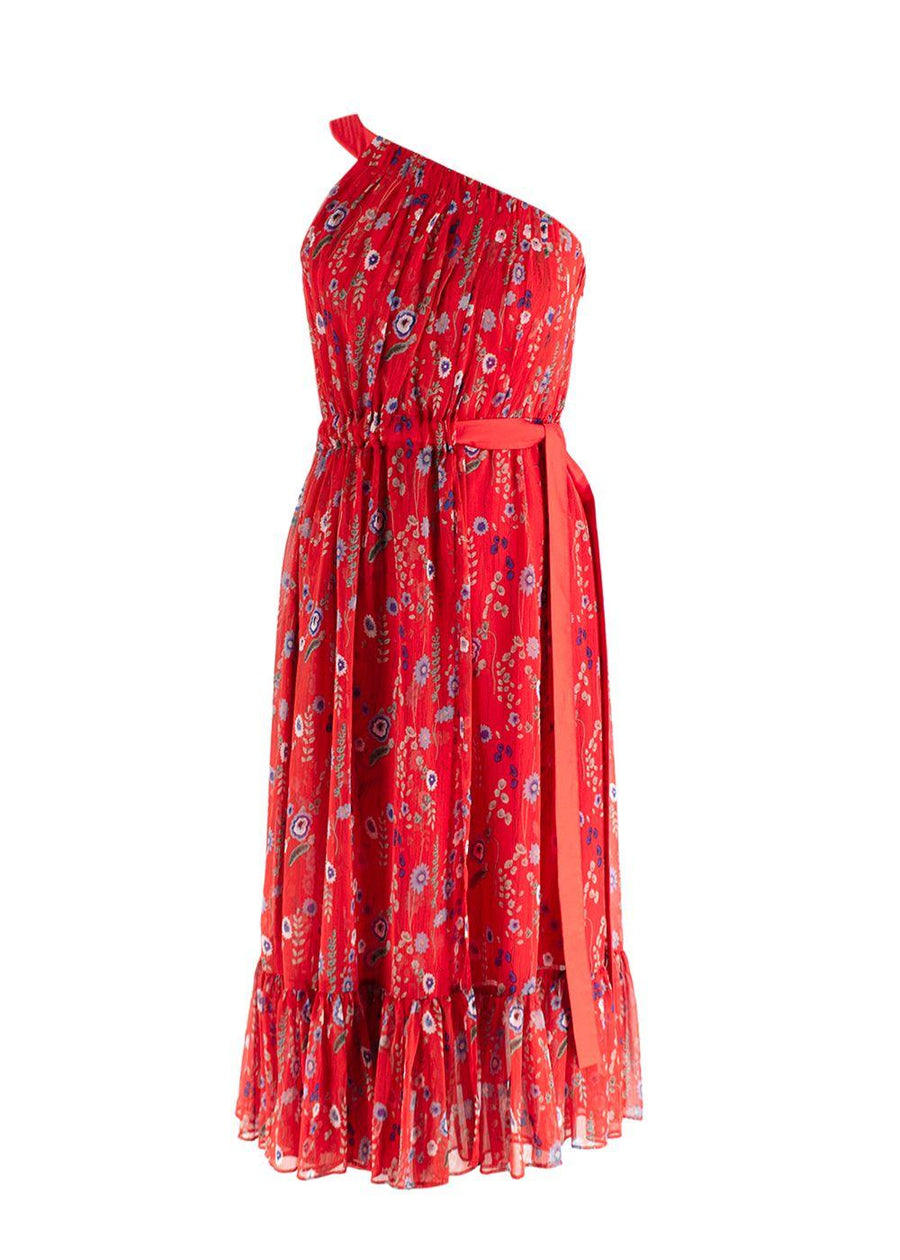 Alexis Pleated One-Shoulder Floral Dress