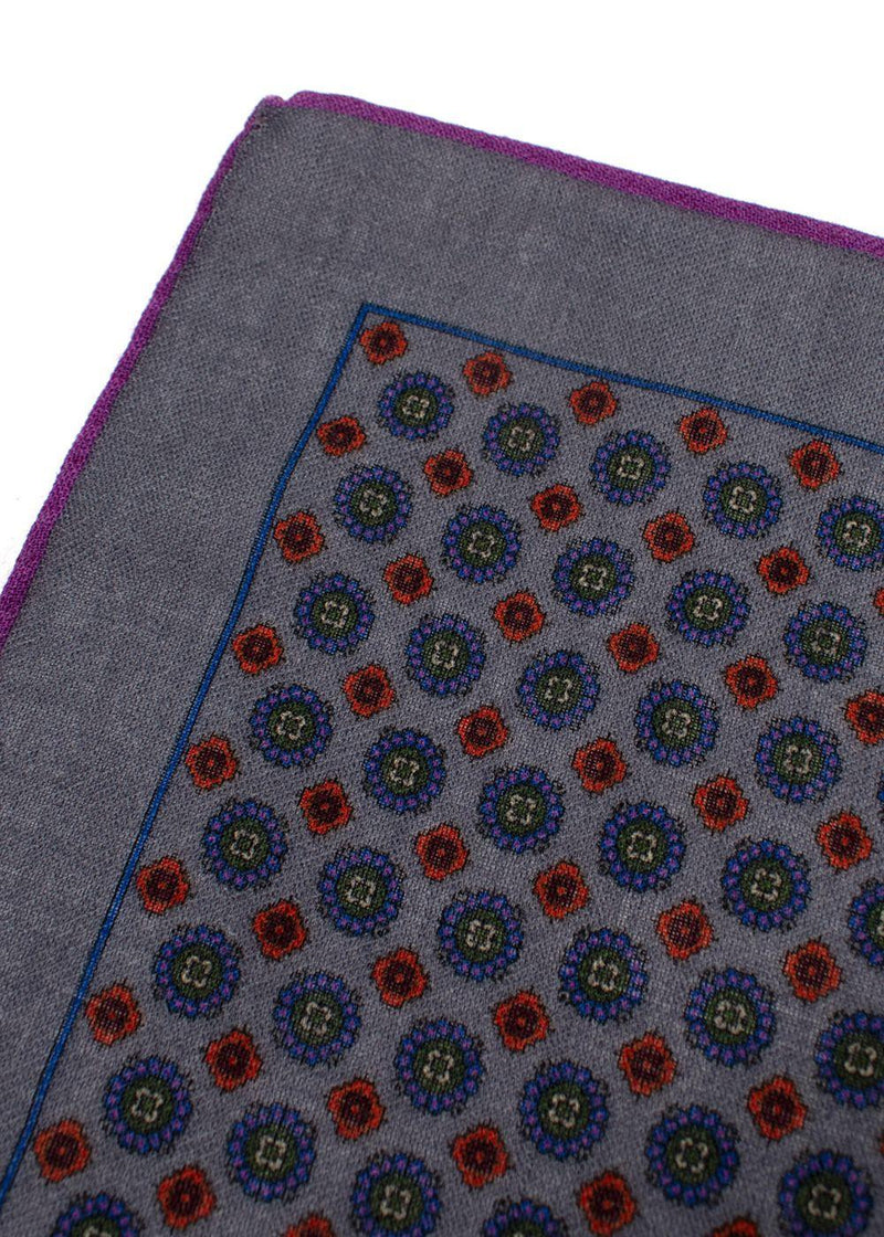 Timothy Everest Grey and Purple Patterned Pocket Square