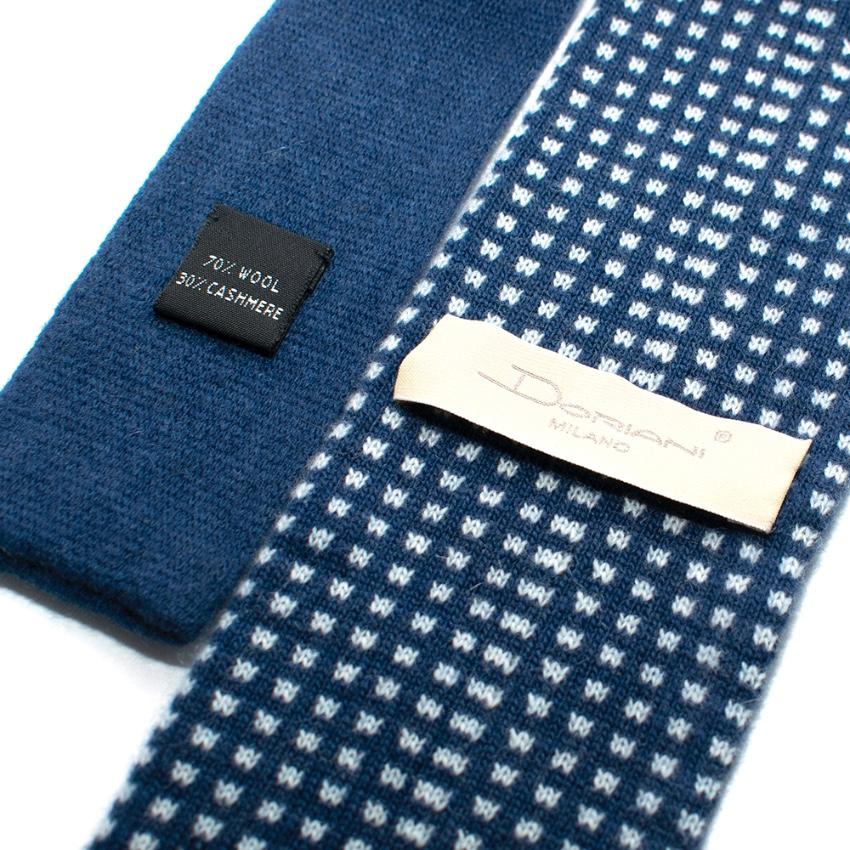 Doriani Blue & White Embroidered Wool Blend Tie