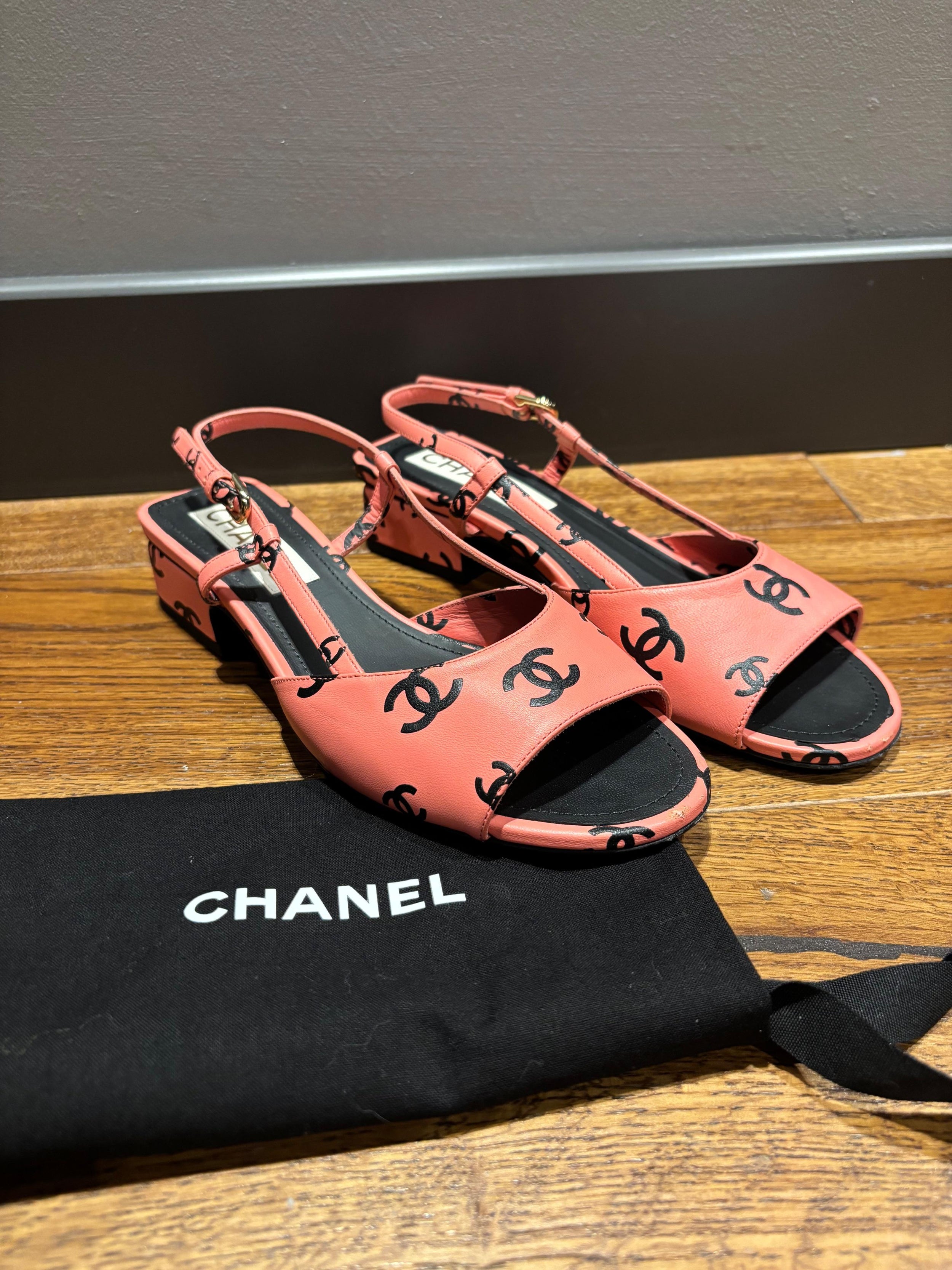 Chanel Pink CC Heeled Sandals