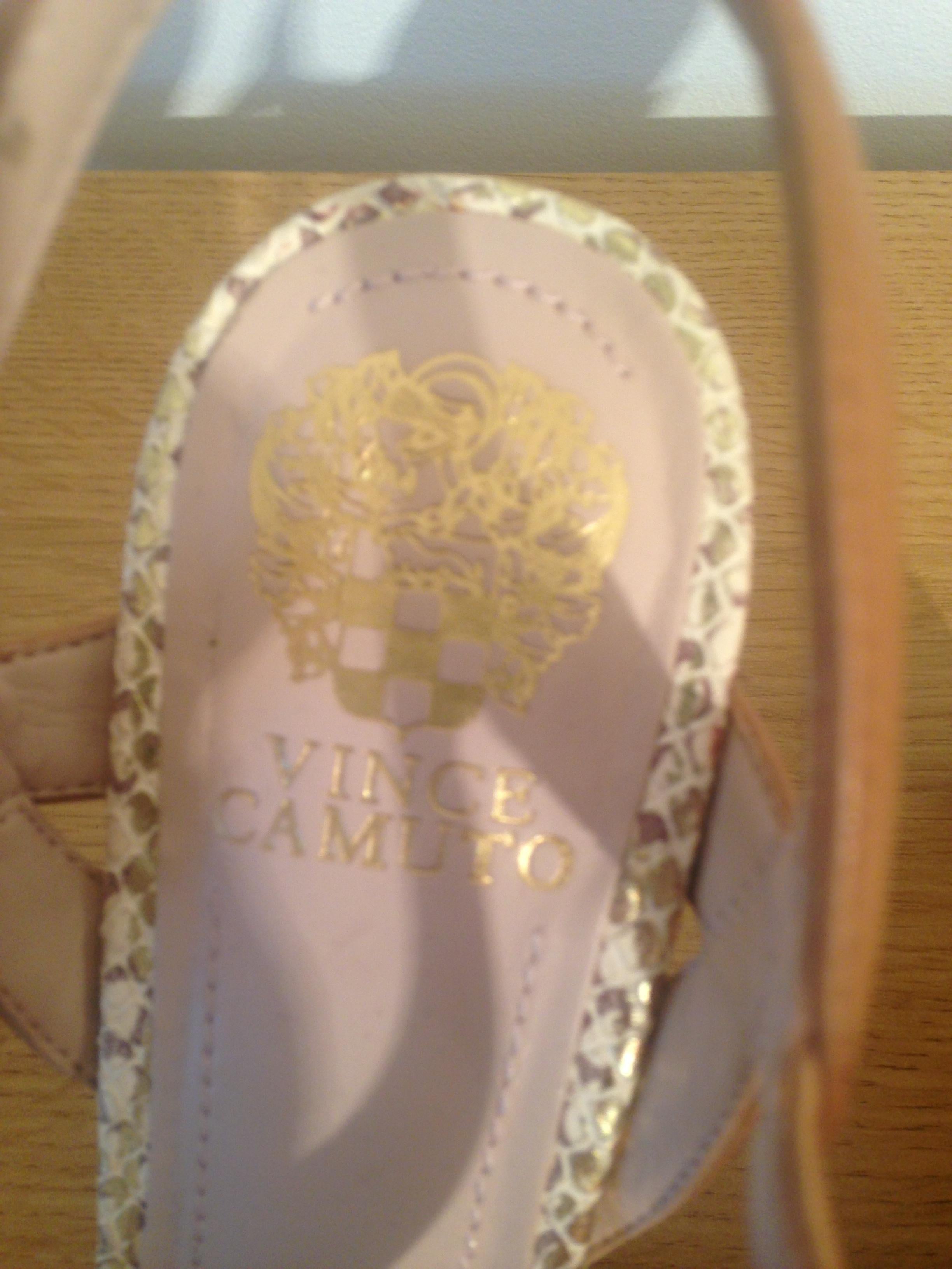 Vince Camuto tan leather high heels with snakeskin detail