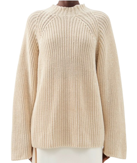 Toteme Cream Ribbed Fluted Sleeve Jumper