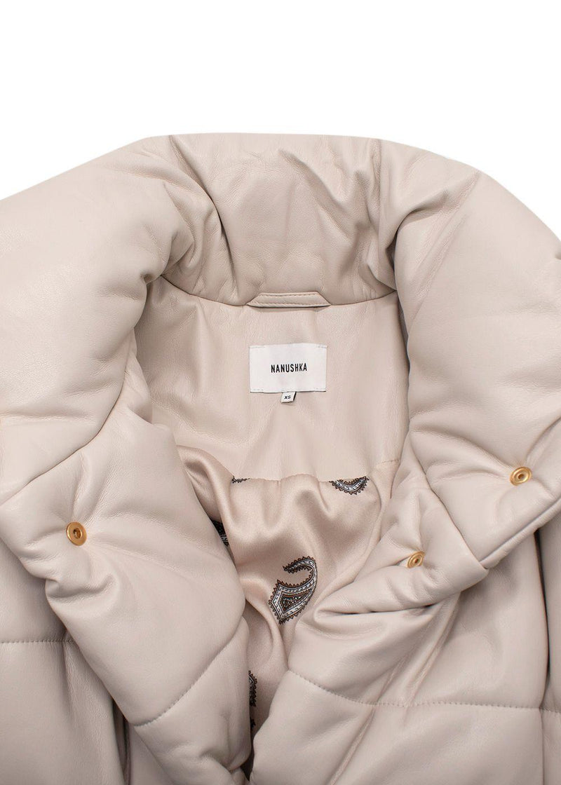 Nanushka Beige Hide Faux Leather Puffer Coat