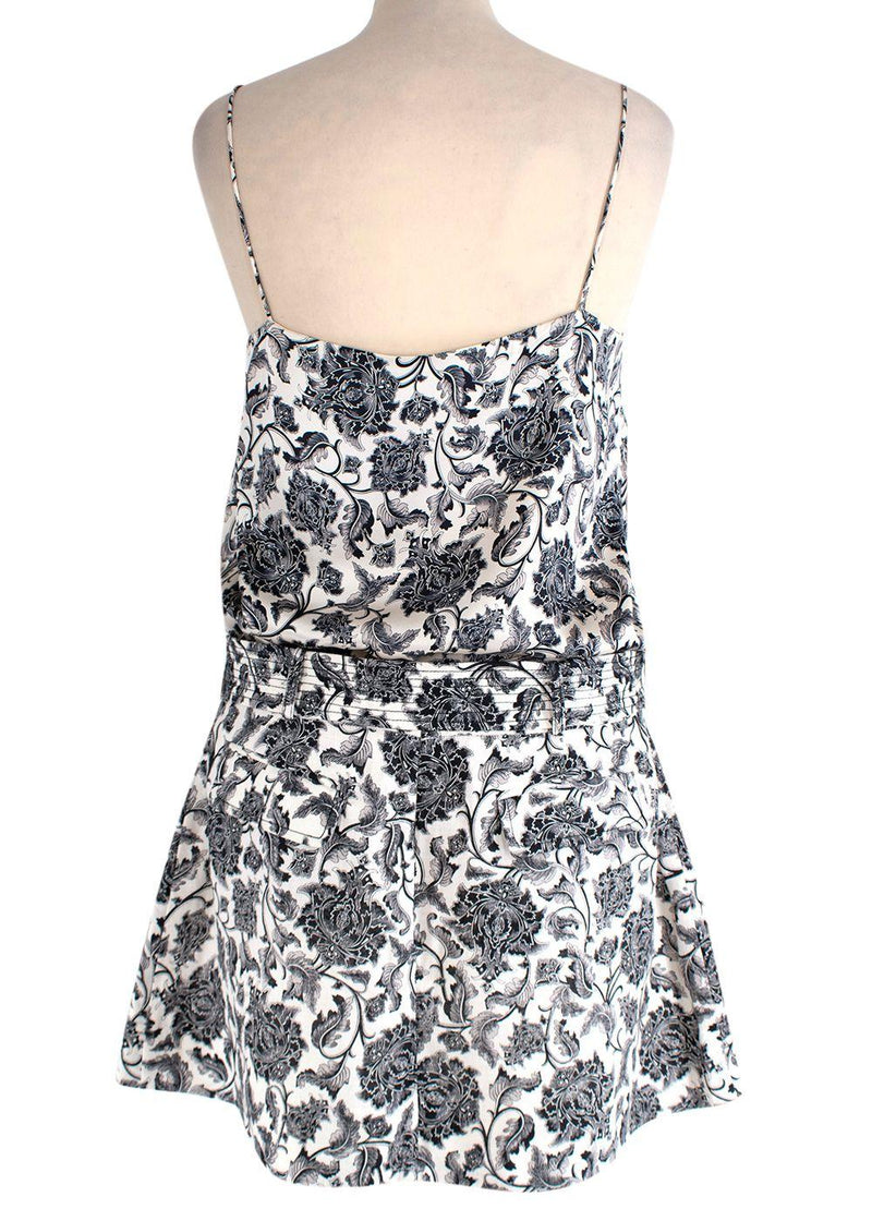 Zimmermann Black & ivory toile print silk-satin camisole & linen skirt