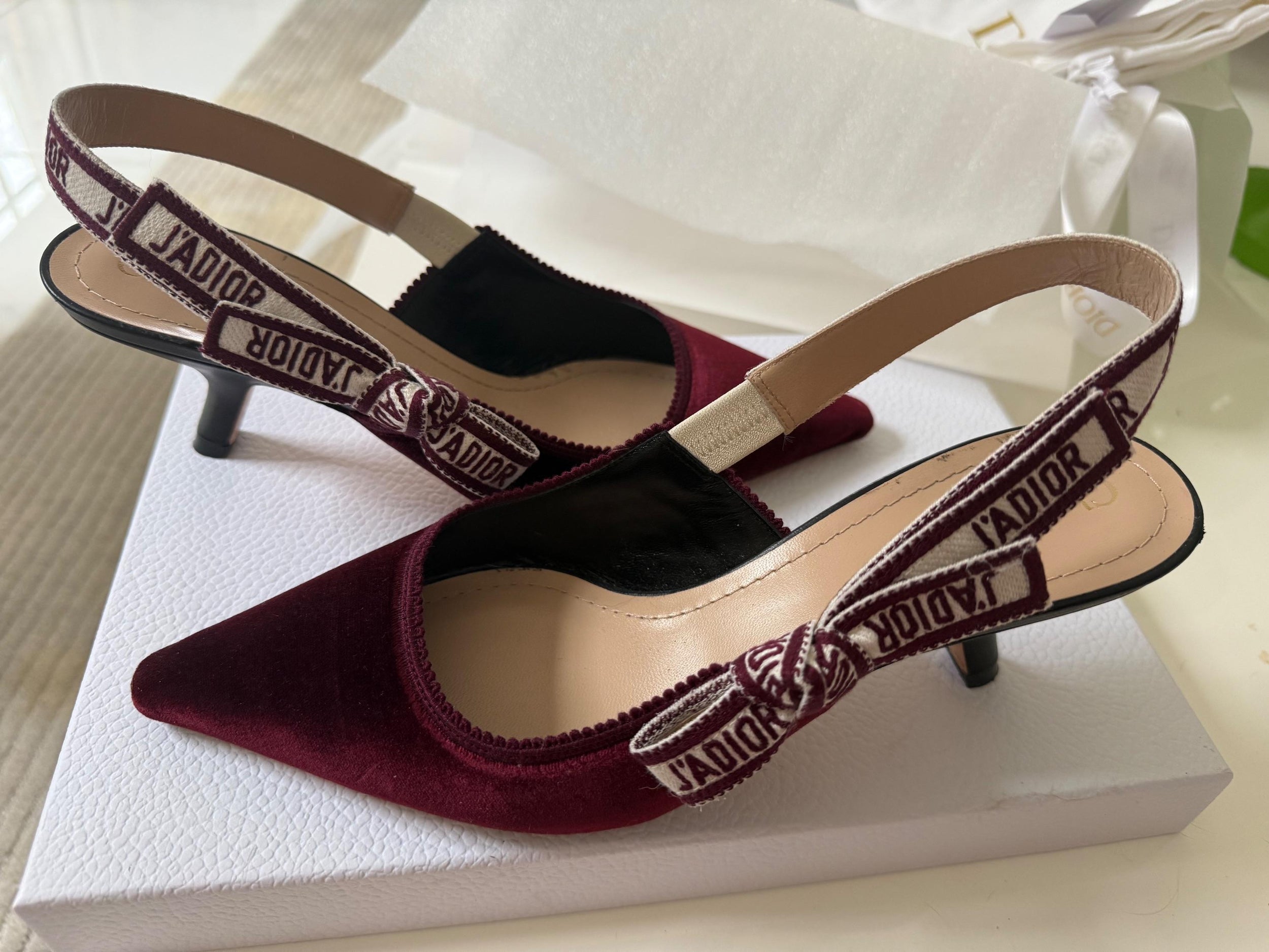 Dior Burgundy Velvet Sling Back Sandals