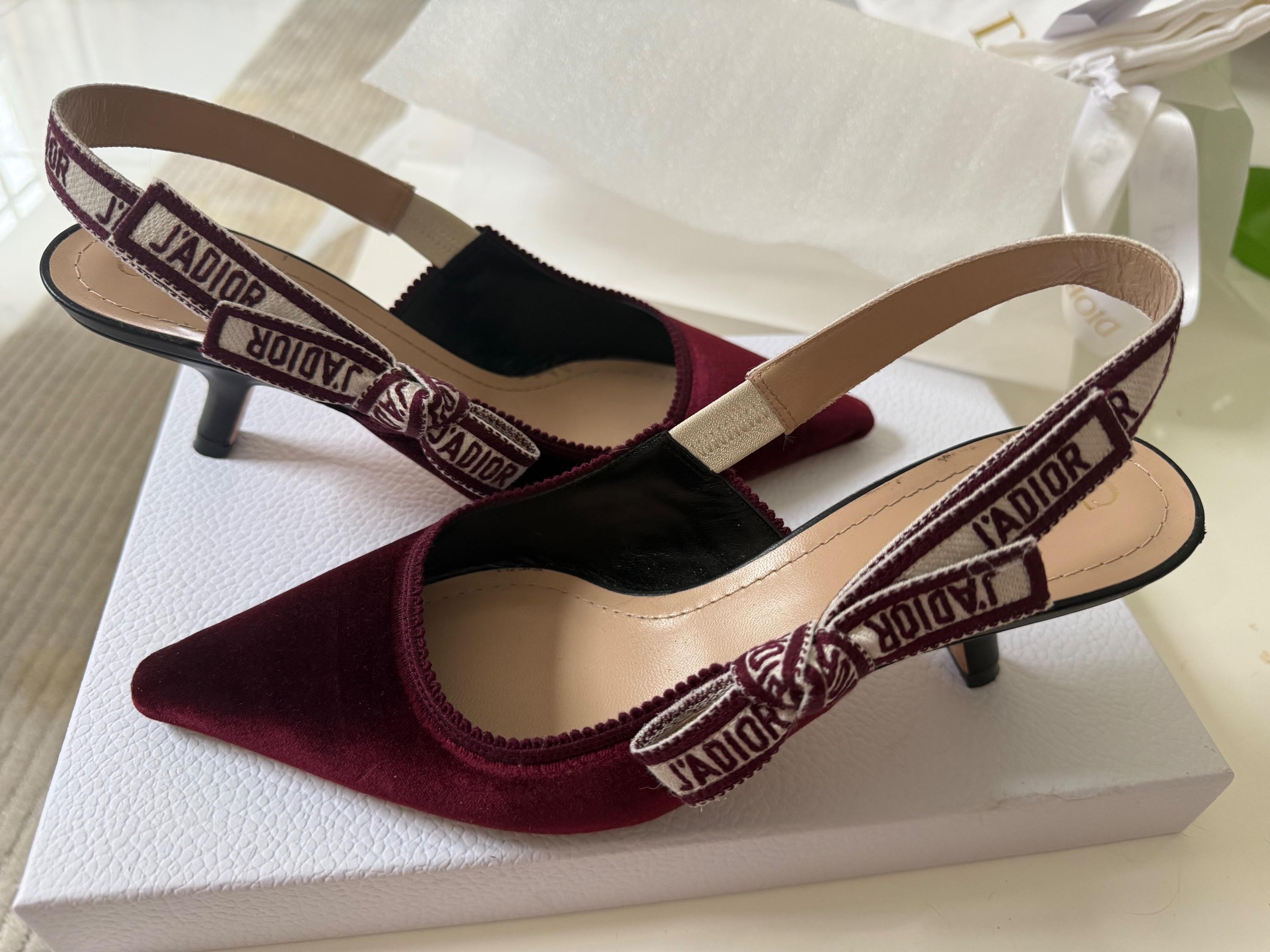 Dior Burgundy Velvet Sling Back Sandals