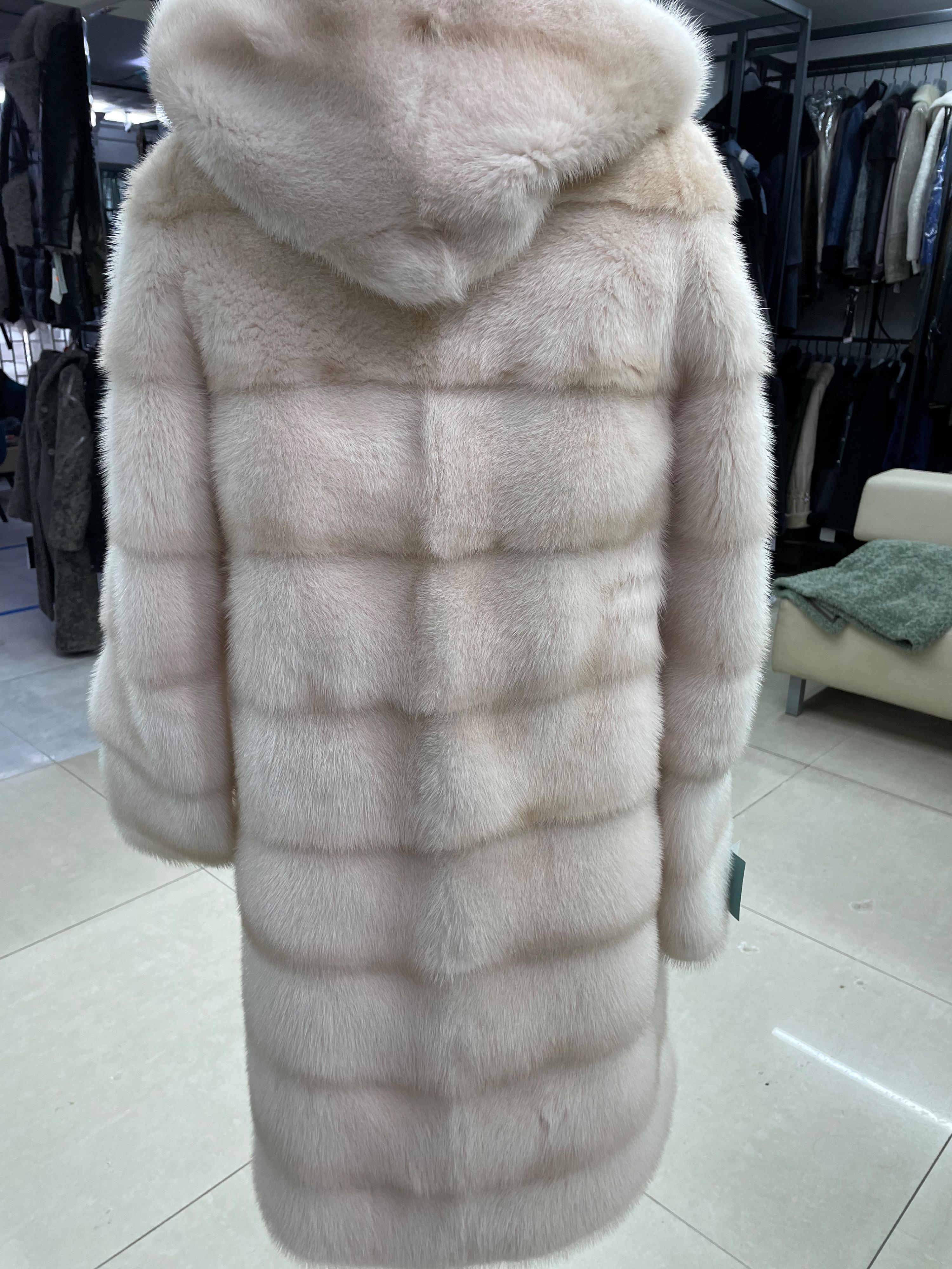 Beige Mink Fur Hooded Coat