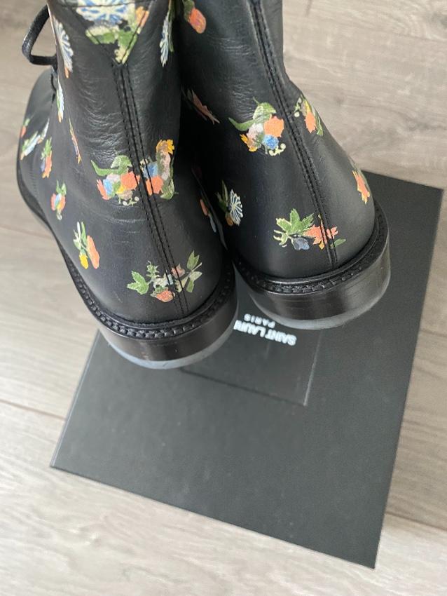 Saint Laurent Black Floral Lolita Ankle Boots