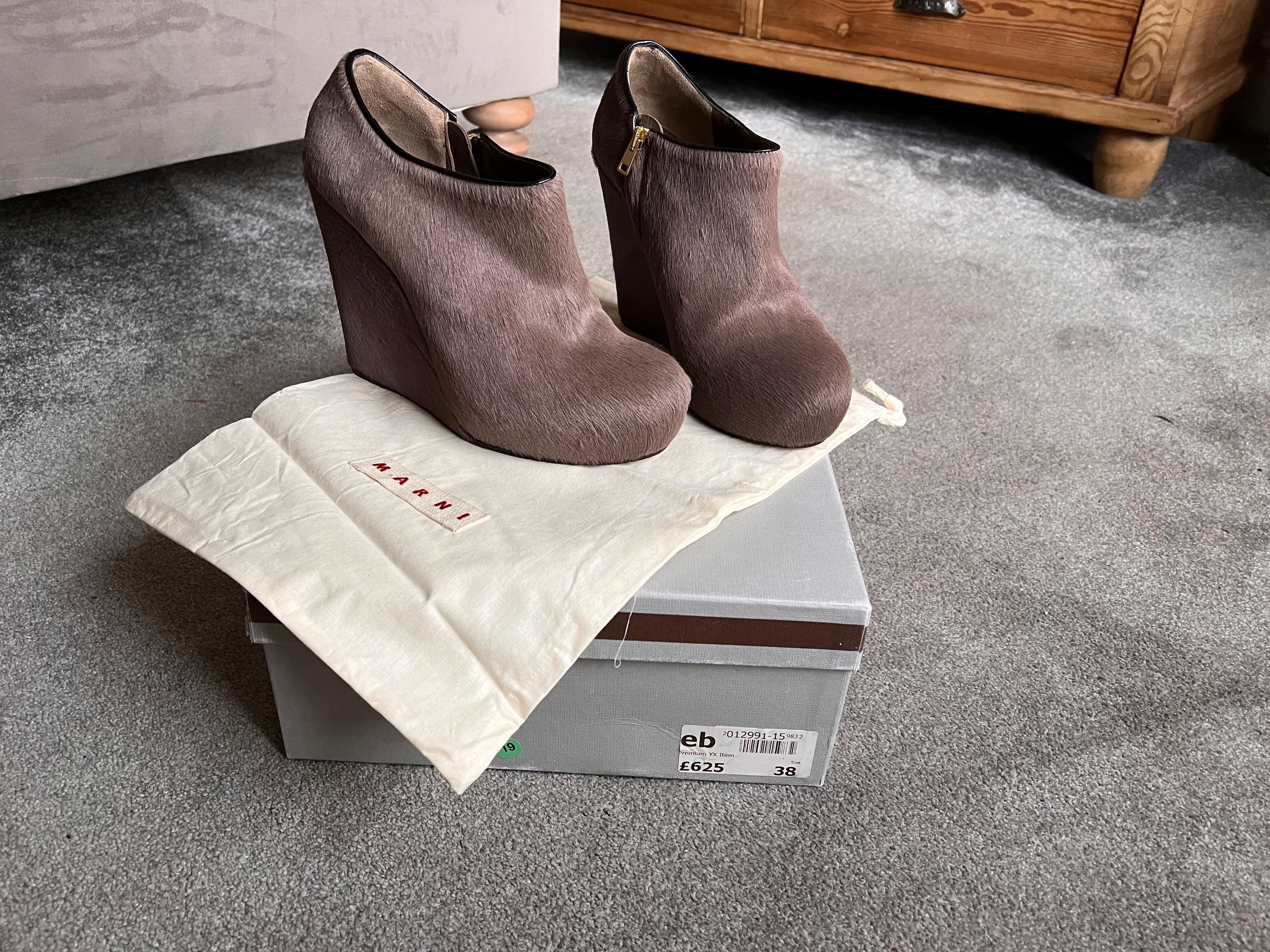 Fawn Calf Hair Wedge Ankle Boots