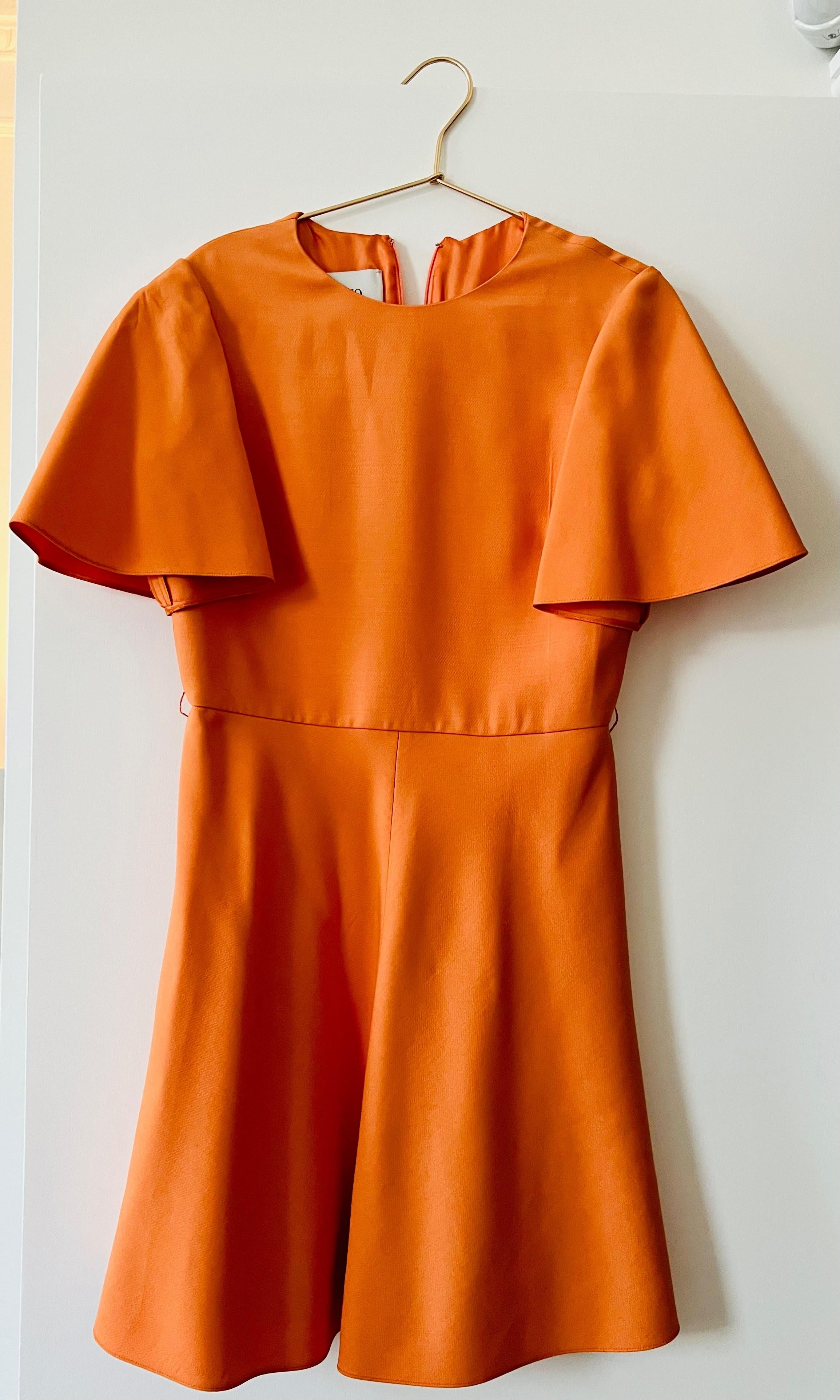 Valentino Orange Fluted Sleeve Mini Dress
