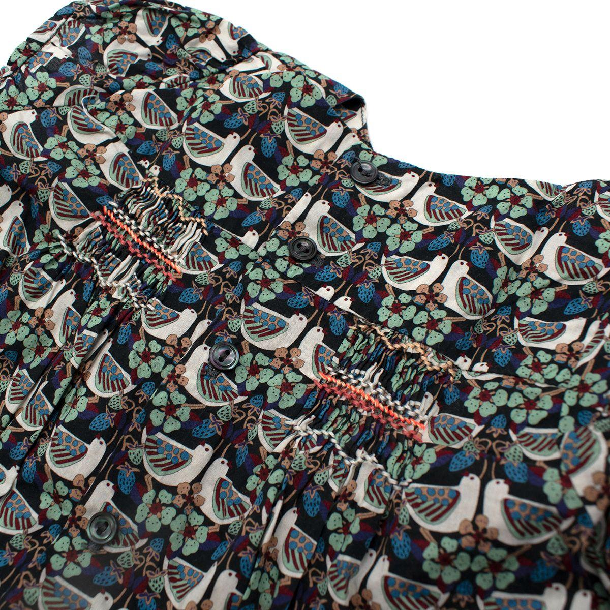 Turtledove Print Black Cotton Smocked Blouse