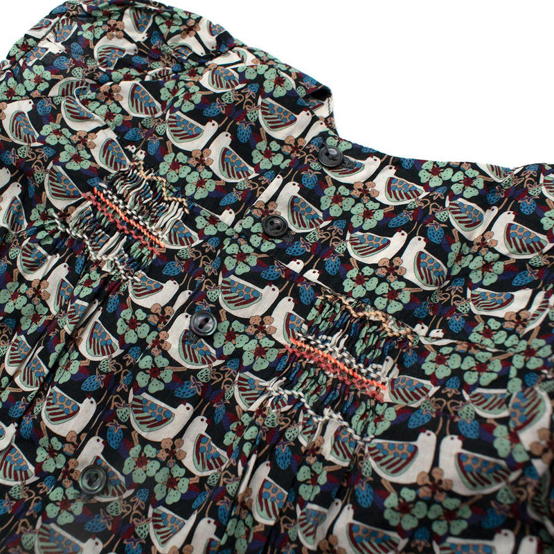 Turtledove Print Black Cotton Smocked Blouse