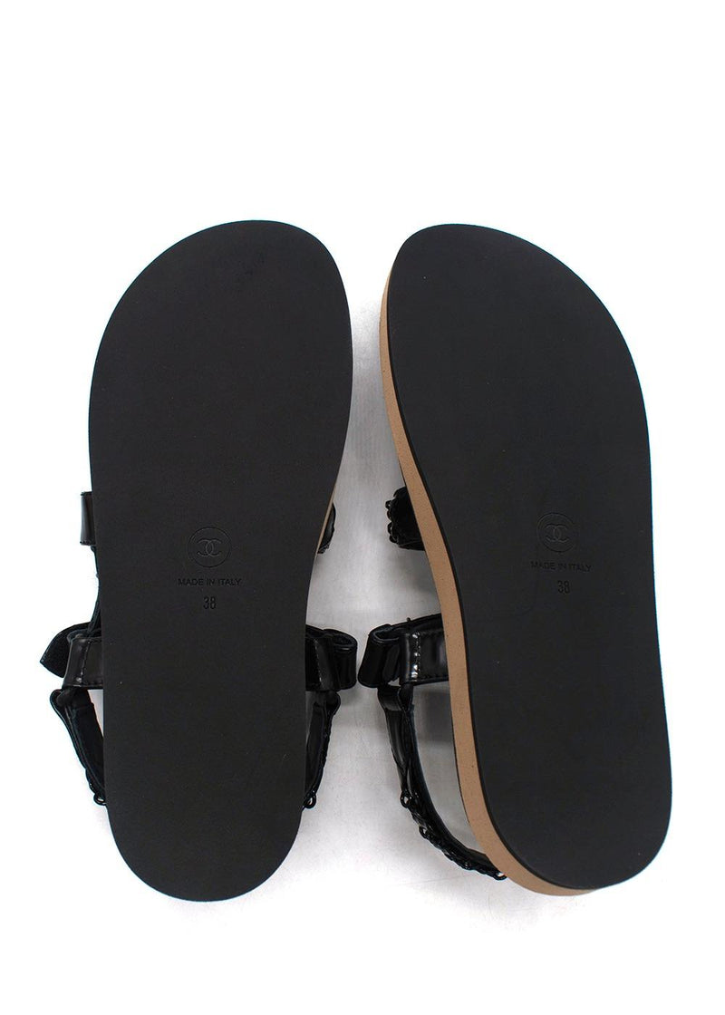 Chanel Black Patent Leather Chain Dad Sandals