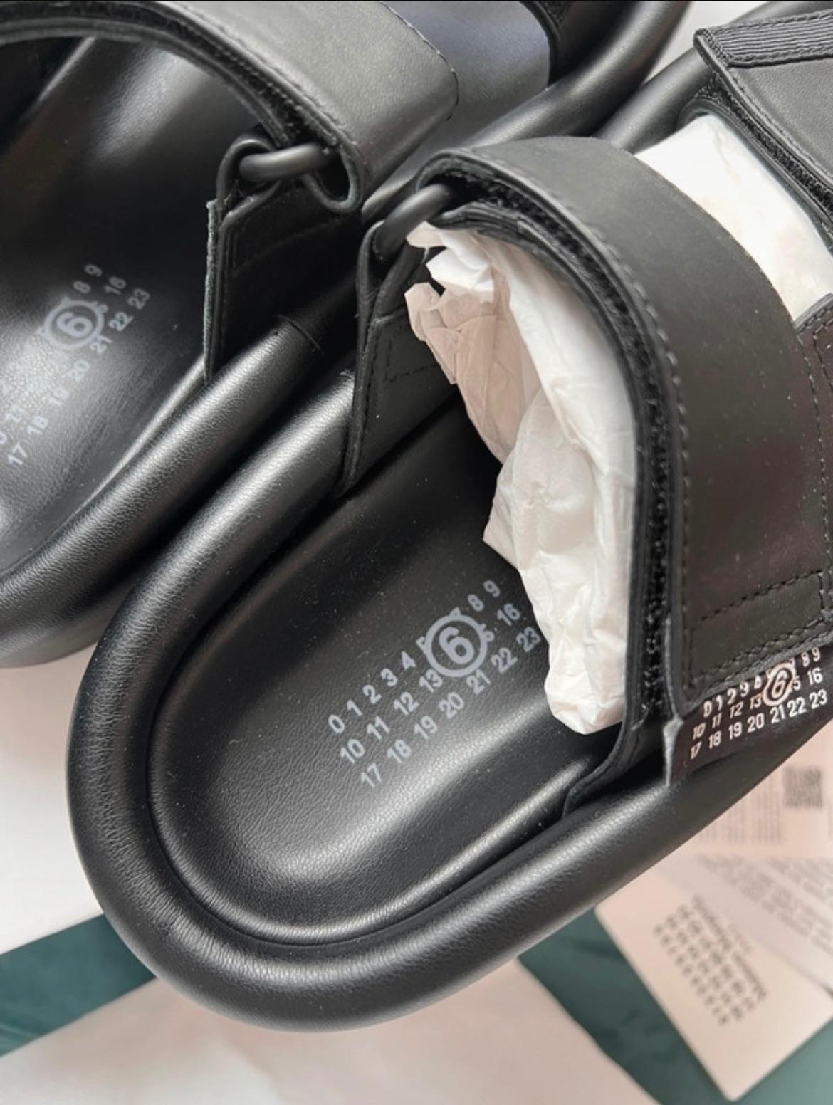 MM6 Black Leather Sandals