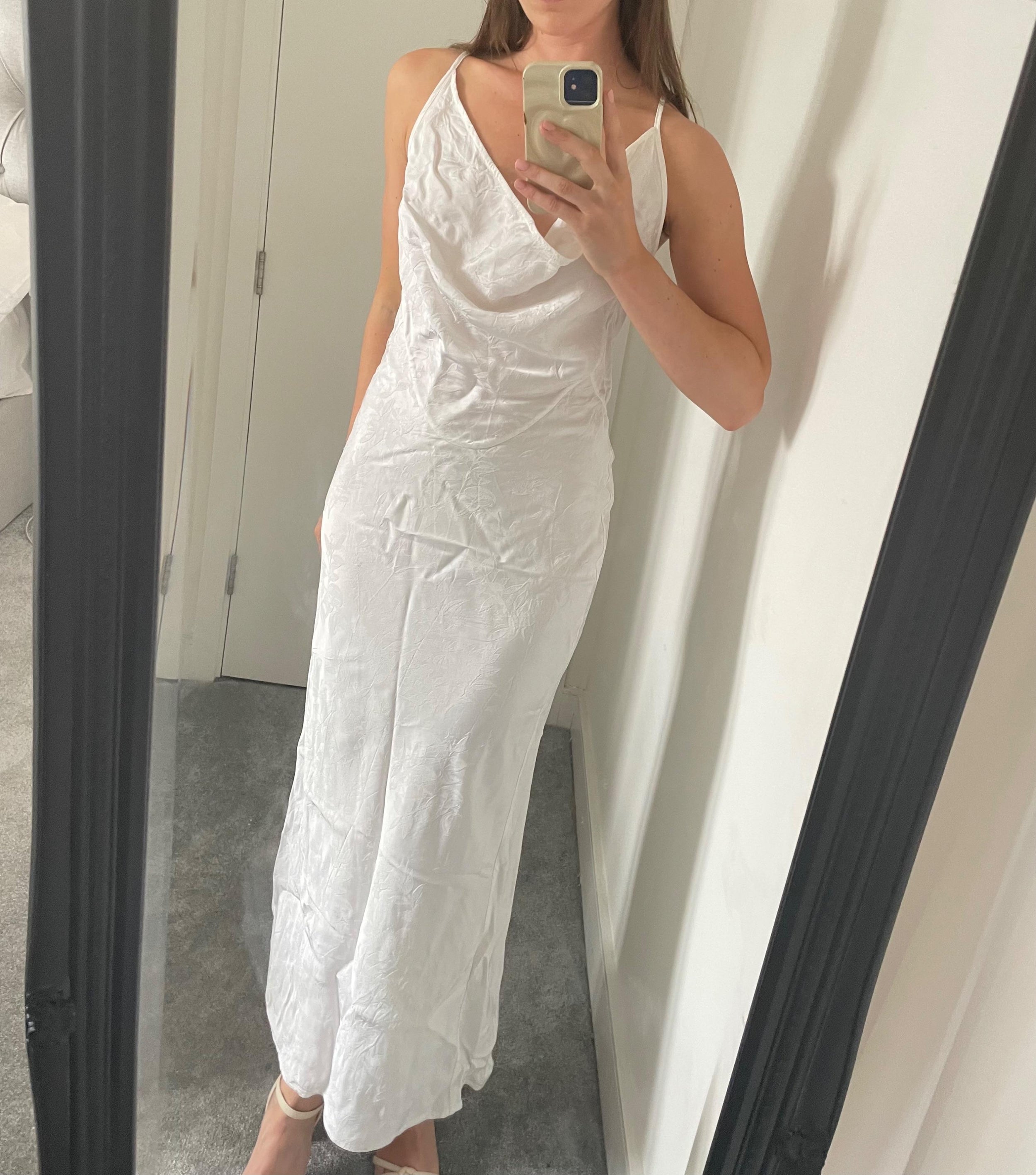 Victoria Beckham White Jacquard Cowl Neck Maxi Dress