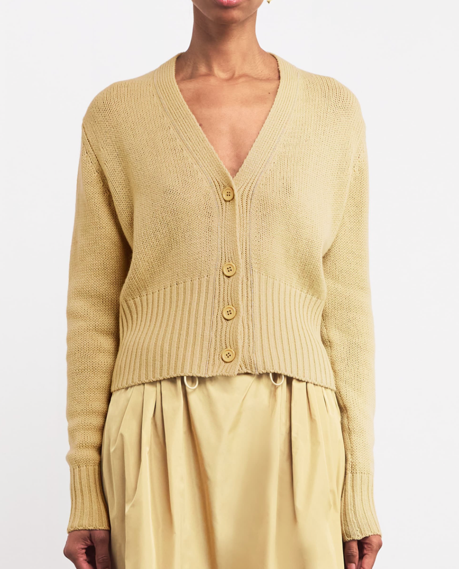 Fabiana Filippi Yellow Cashmere Embellished-Trim Cardigan